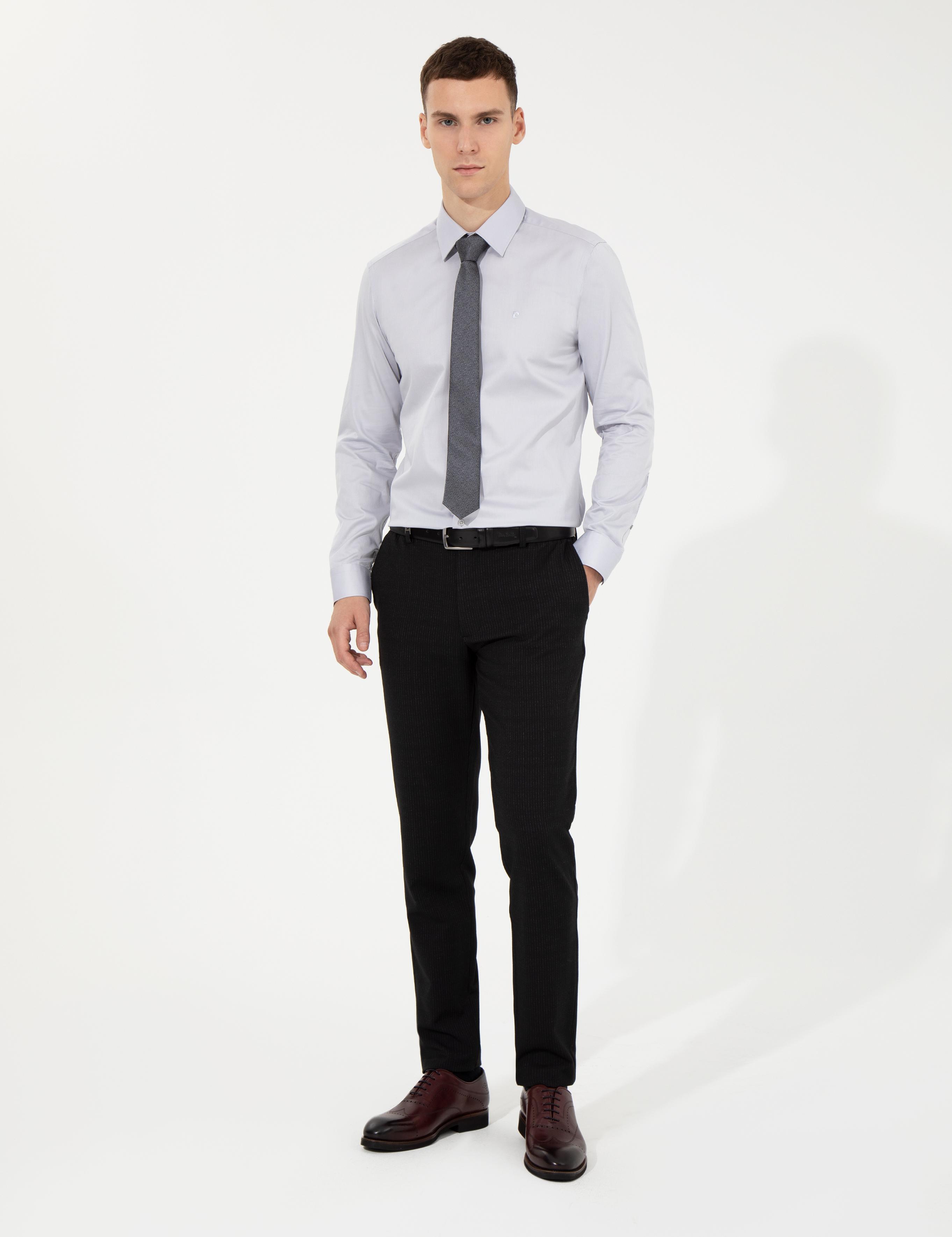 Gri Slim Fit Uzun Kollu Klasik Gömlek