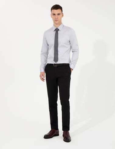 Gri Slim Fit Uzun Kollu Klasik Gömlek