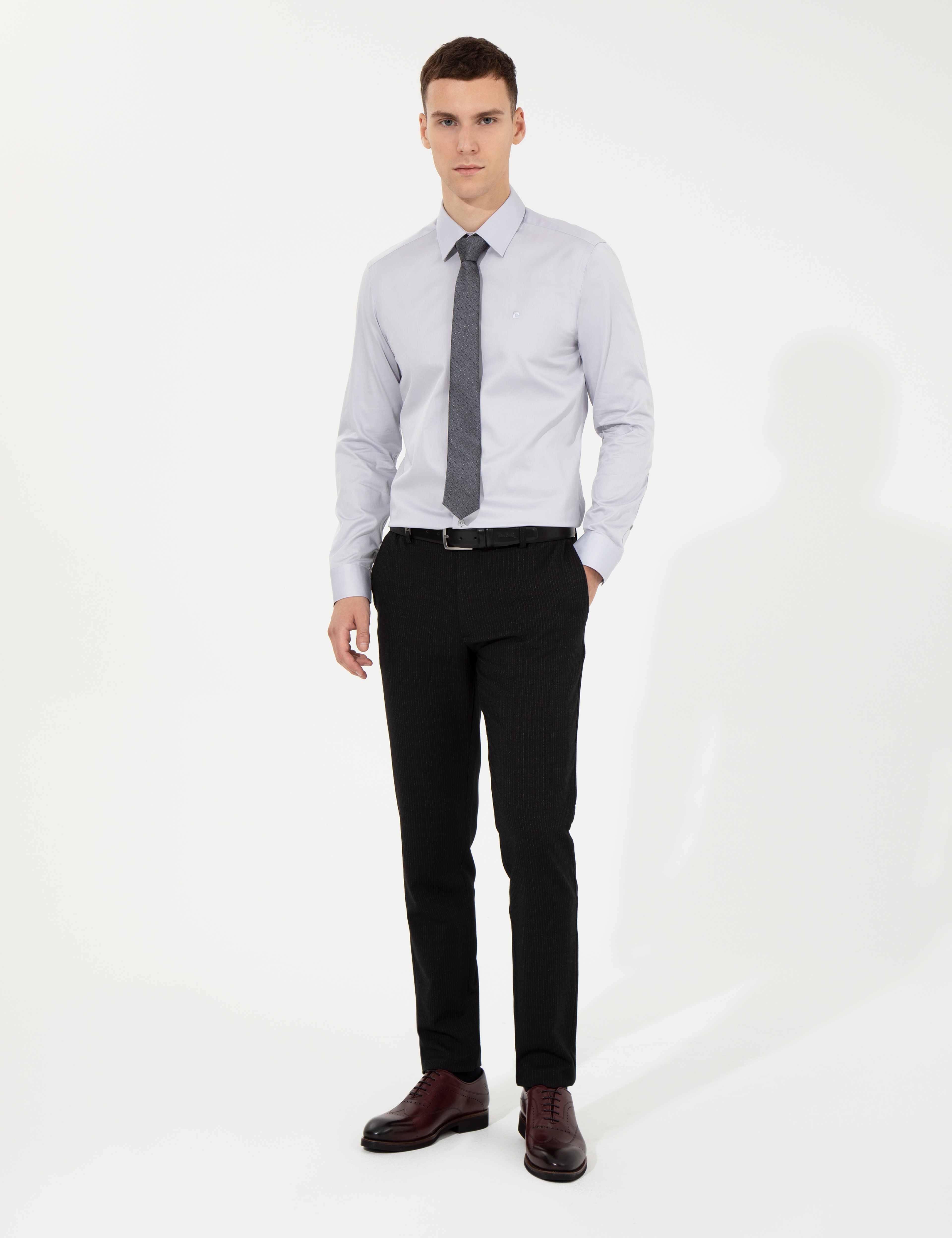 Gri Slim Fit Uzun Kollu Klasik Gömlek - Image 4