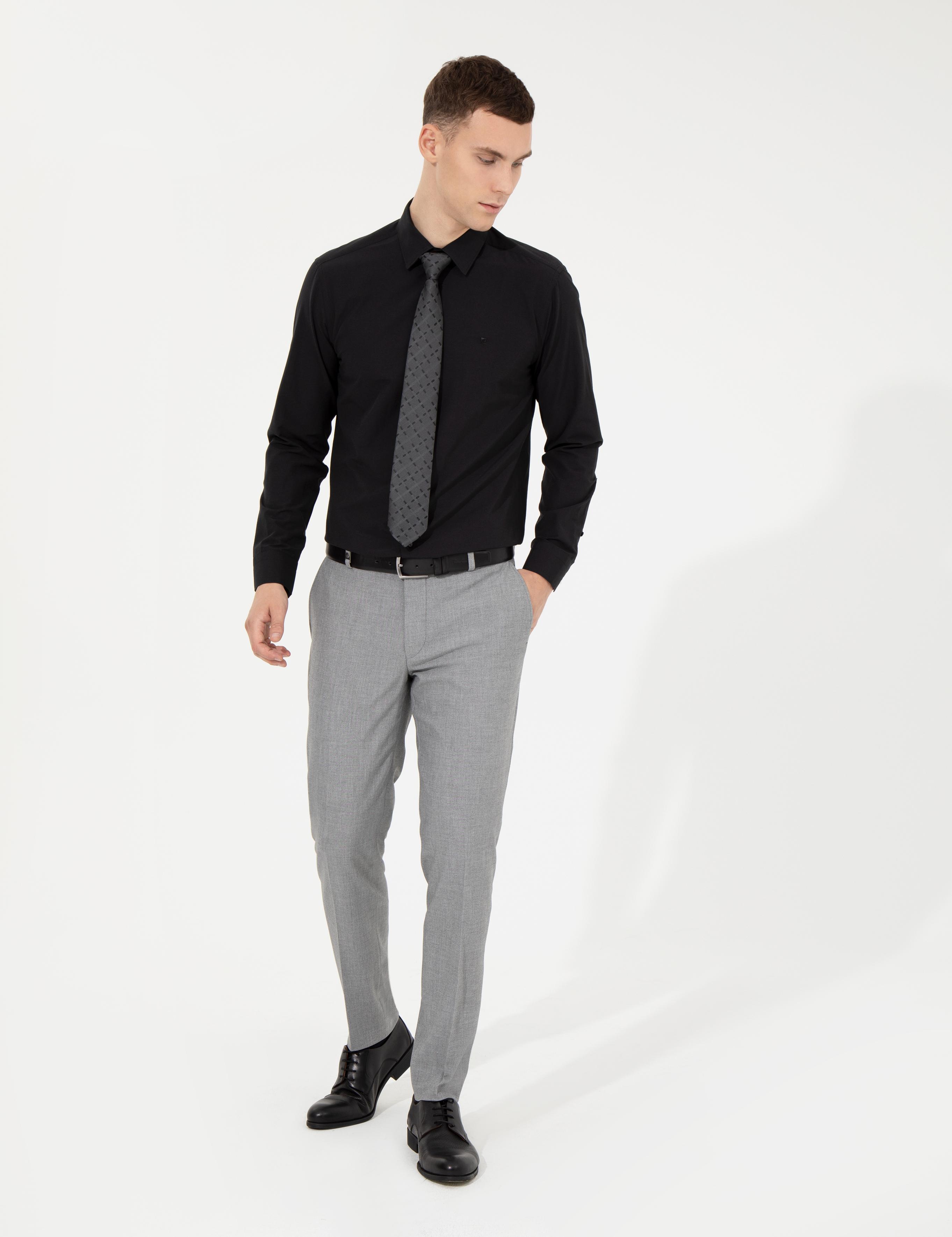 Siyah Regular Fit Uzun Kollu Klasik Gömlek