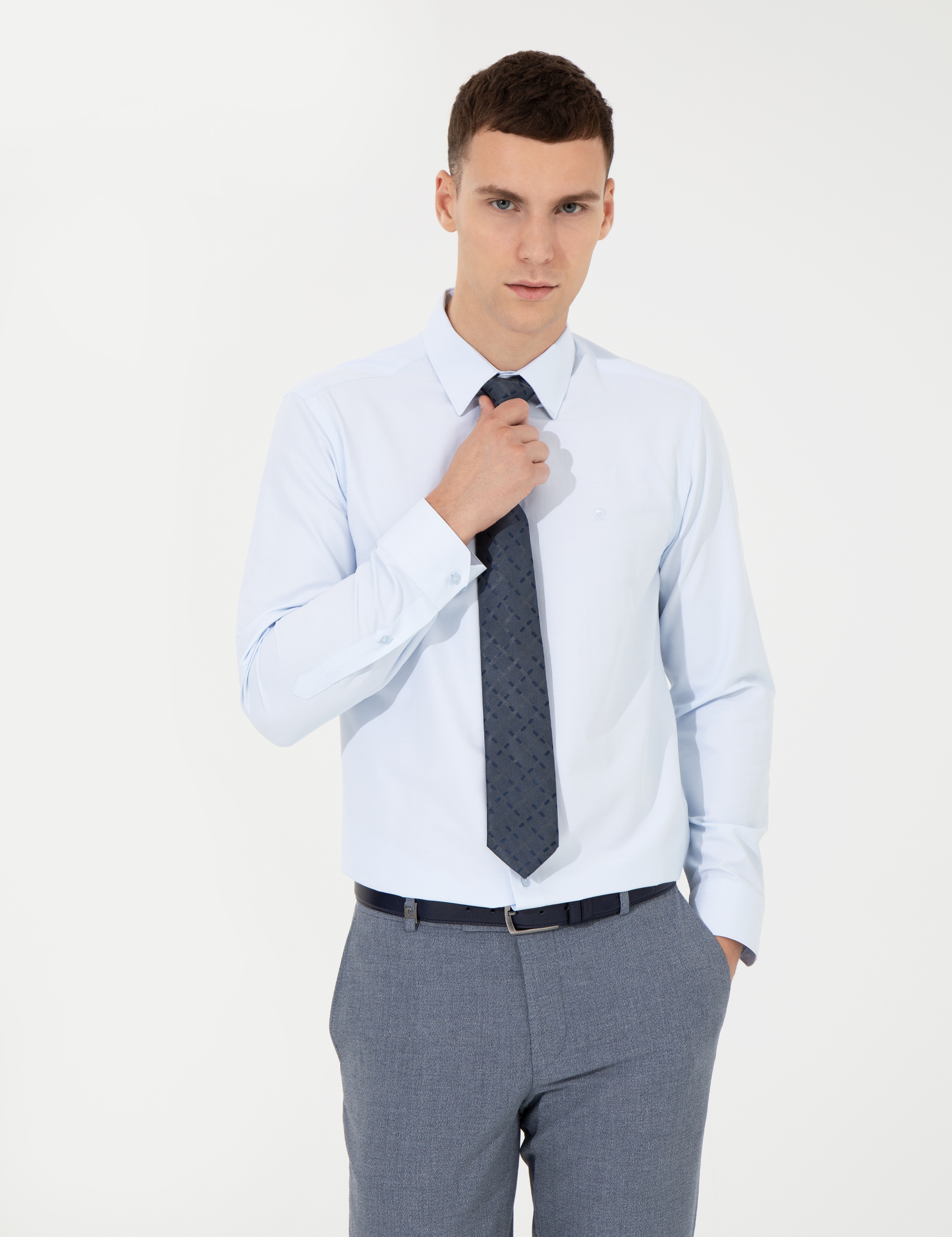 Açık Mavi Slim Fit Uzun Kollu Klasik Gömlek - Image 3