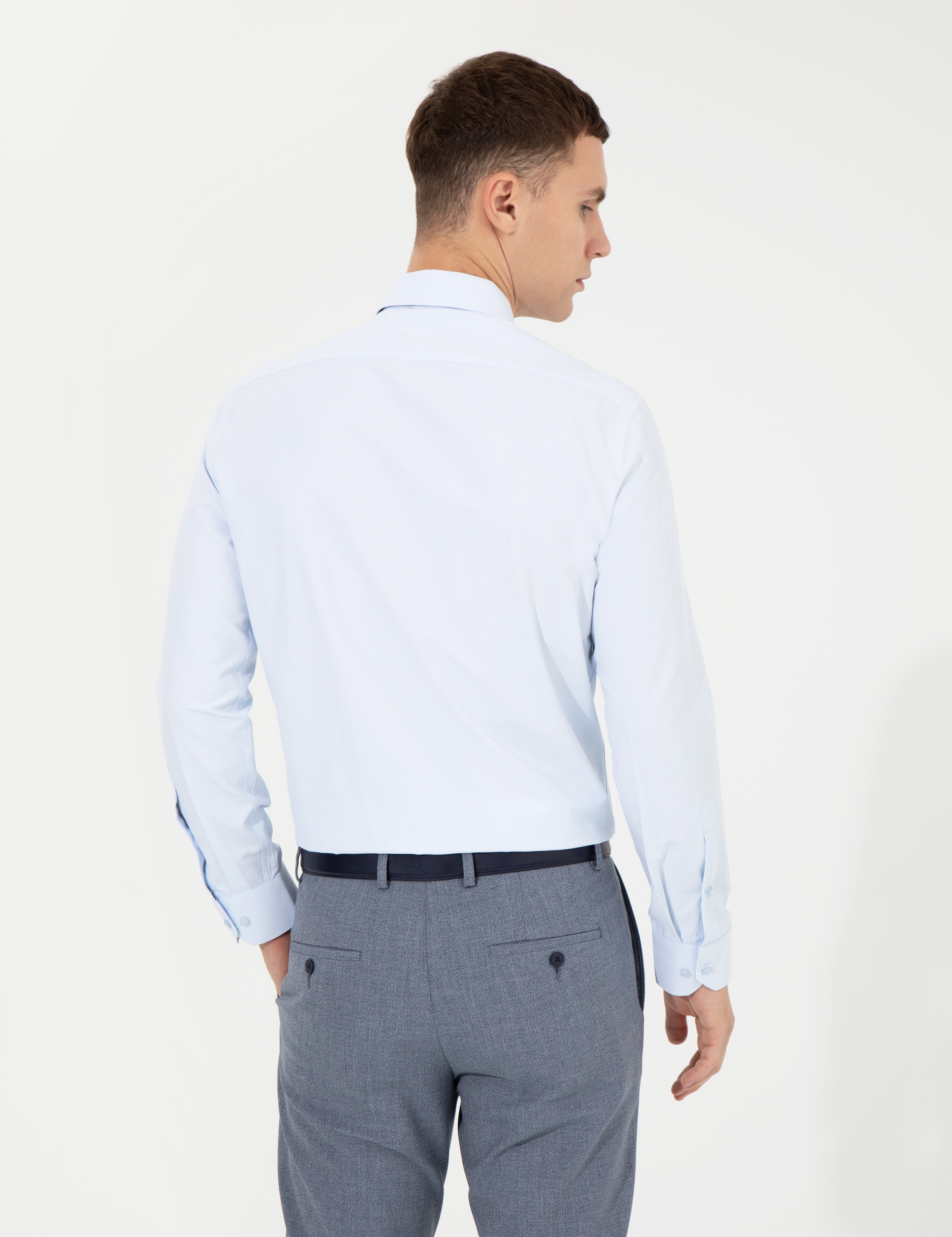 Açık Mavi Slim Fit Uzun Kollu Klasik Gömlek - Image 5