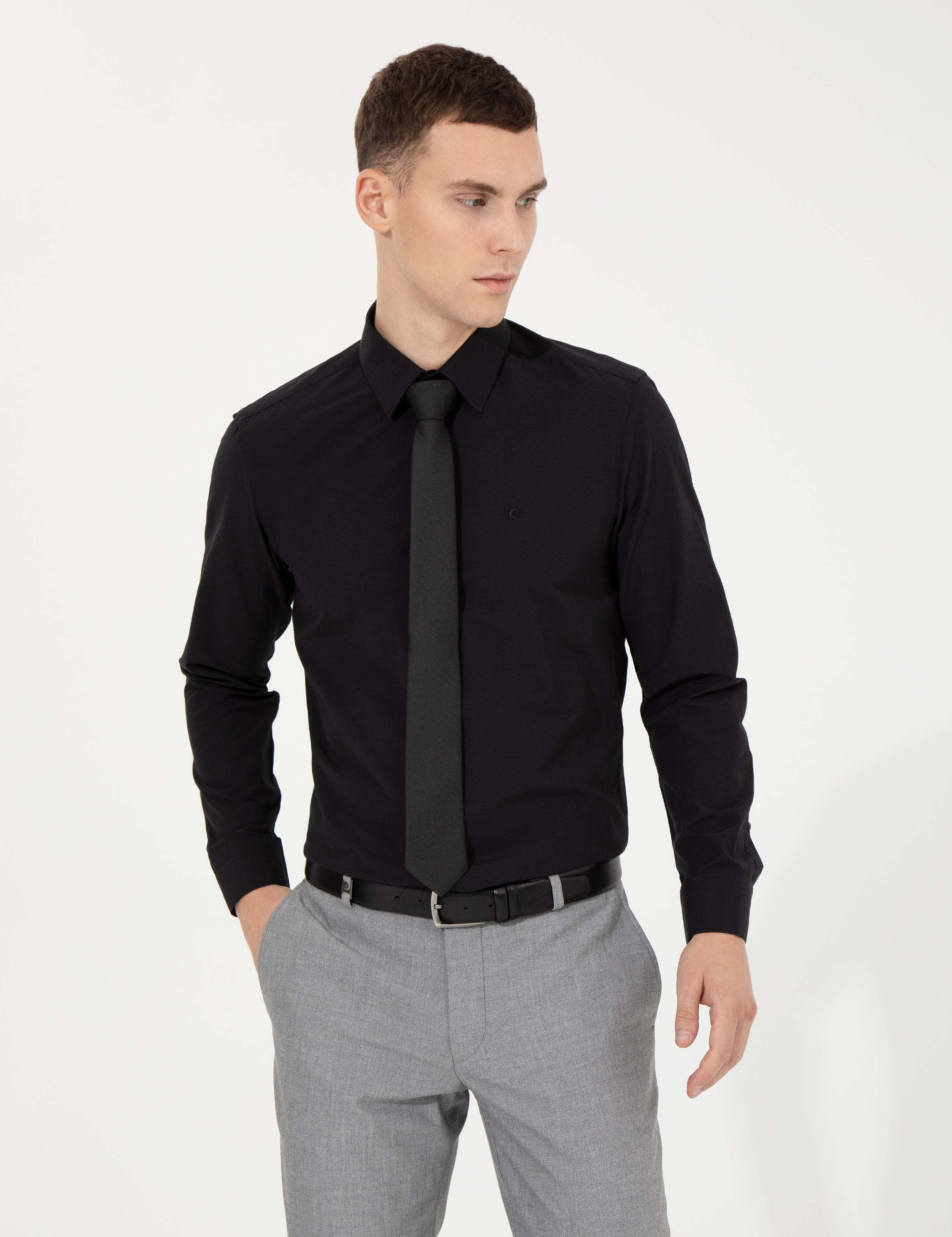 Siyah Slim Fit Uzun Kollu Klasik Gömlek