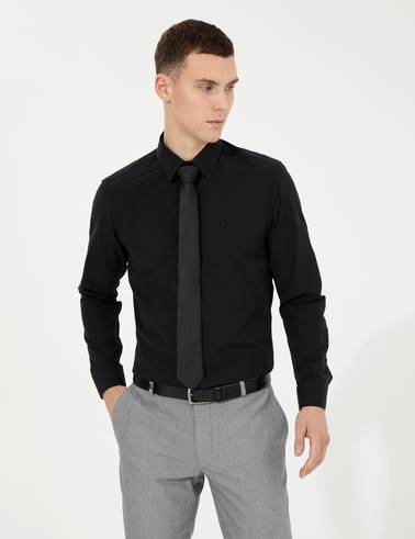 Siyah Slim Fit Uzun Kollu Klasik Gömlek