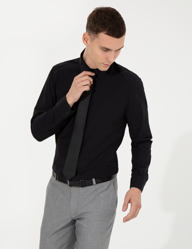 Siyah Slim Fit Uzun Kollu Klasik Gömlek