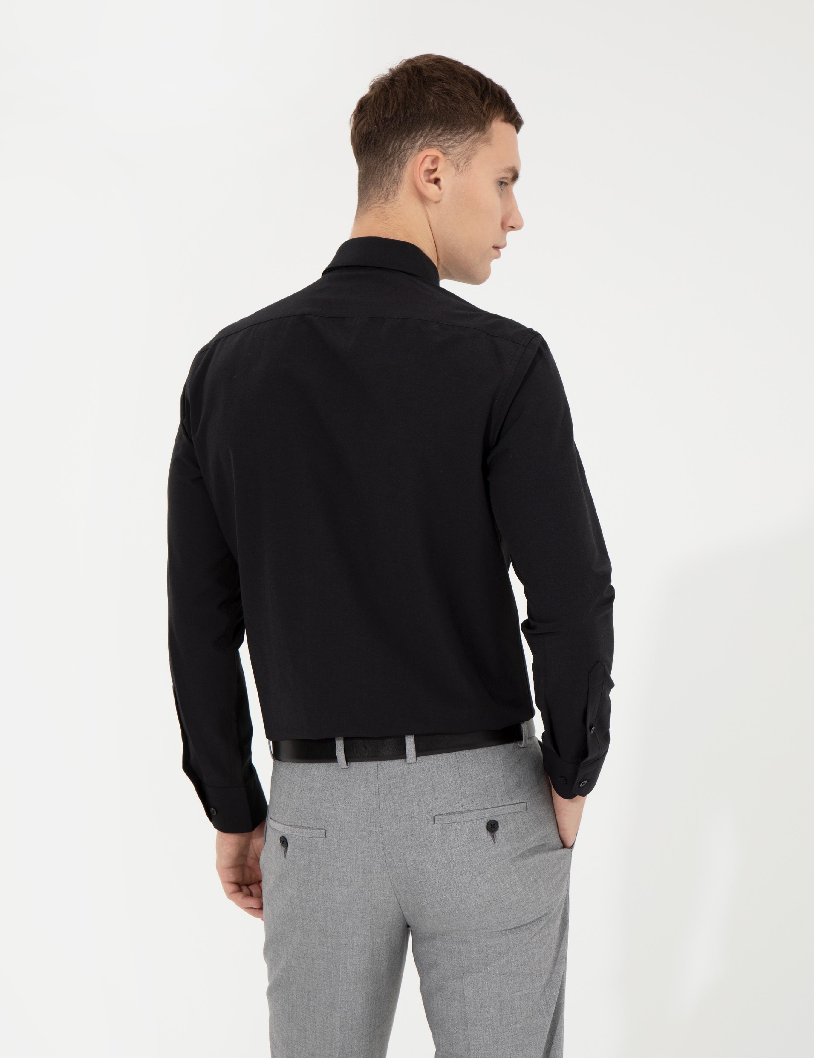 Siyah Slim Fit Uzun Kollu Klasik Gömlek