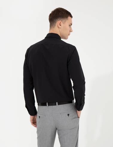 Siyah Slim Fit Uzun Kollu Klasik Gömlek