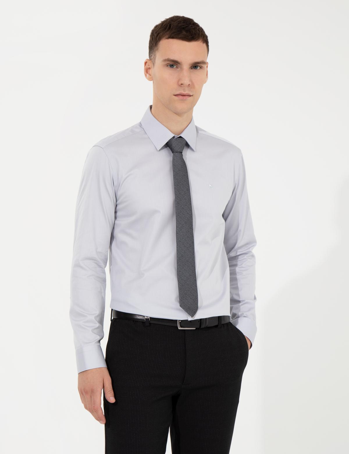 Gri Slim Fit Uzun Kollu Klasik Gömlek - 50251166056