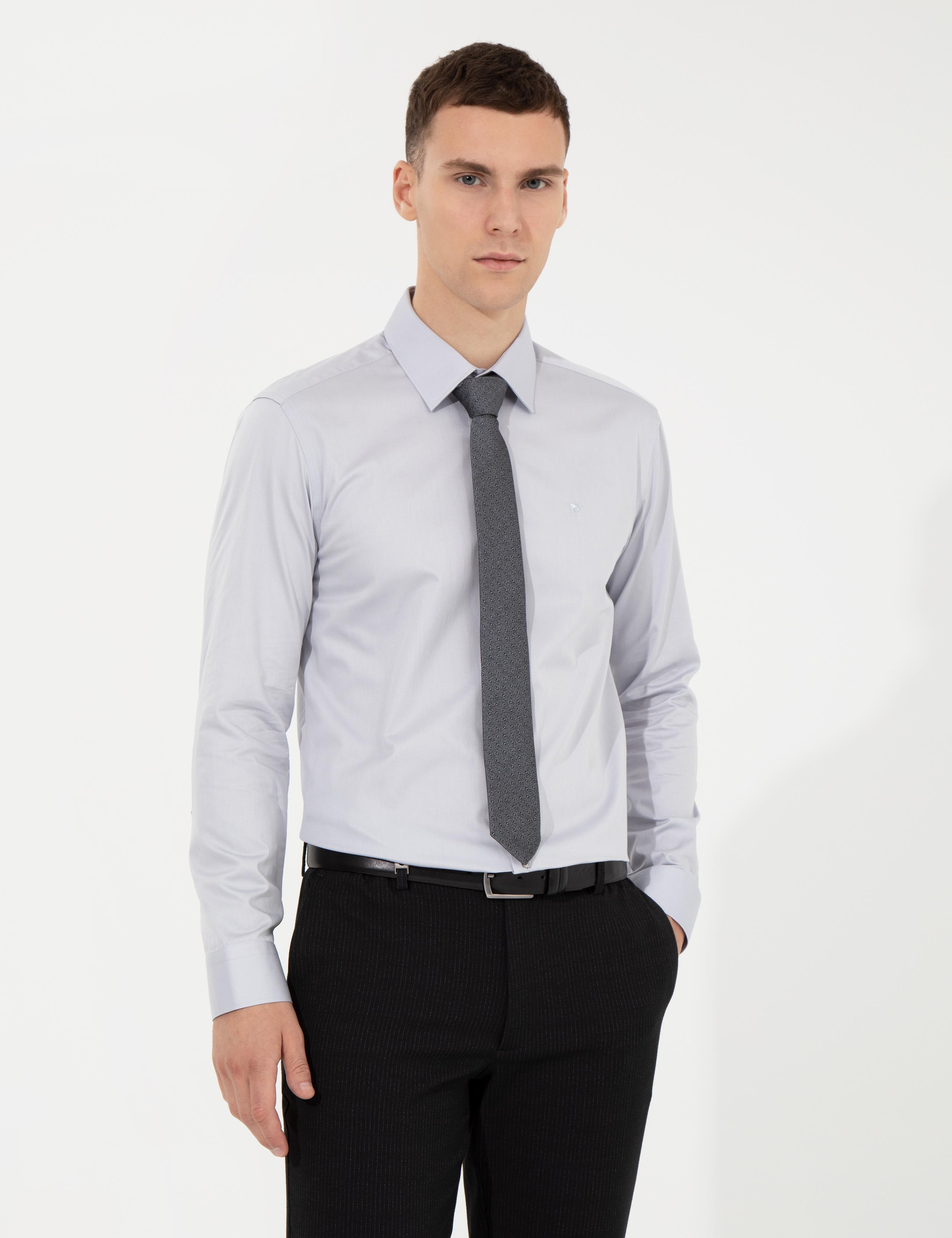Gri Slim Fit Uzun Kollu Klasik Gömlek