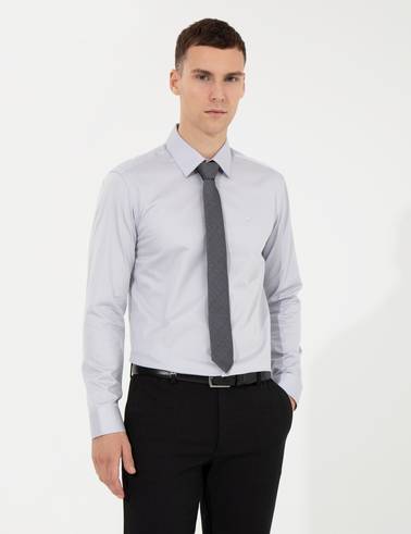 Gri Slim Fit Uzun Kollu Klasik Gömlek