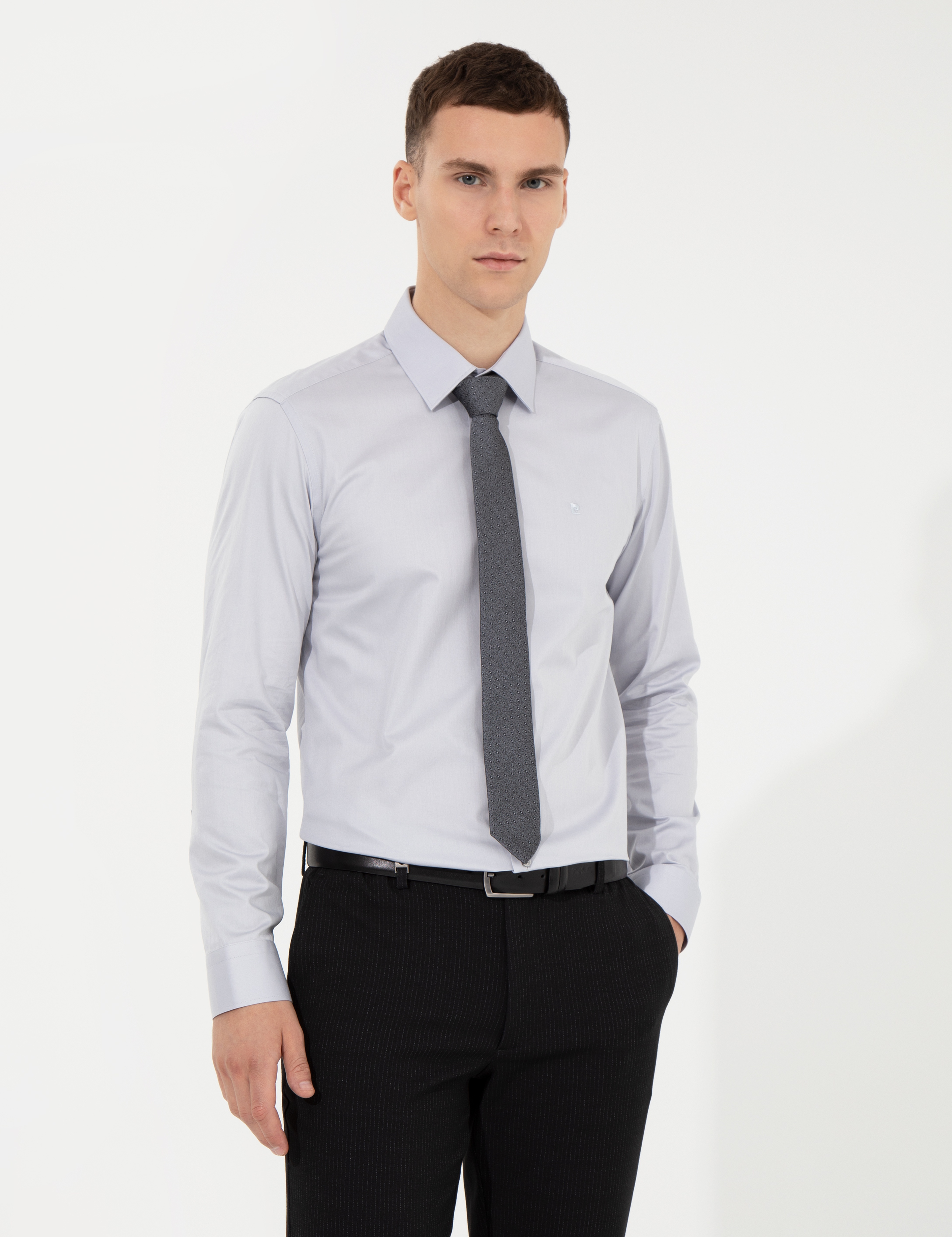 Gri Slim Fit Uzun Kollu Klasik Gömlek - Image 3