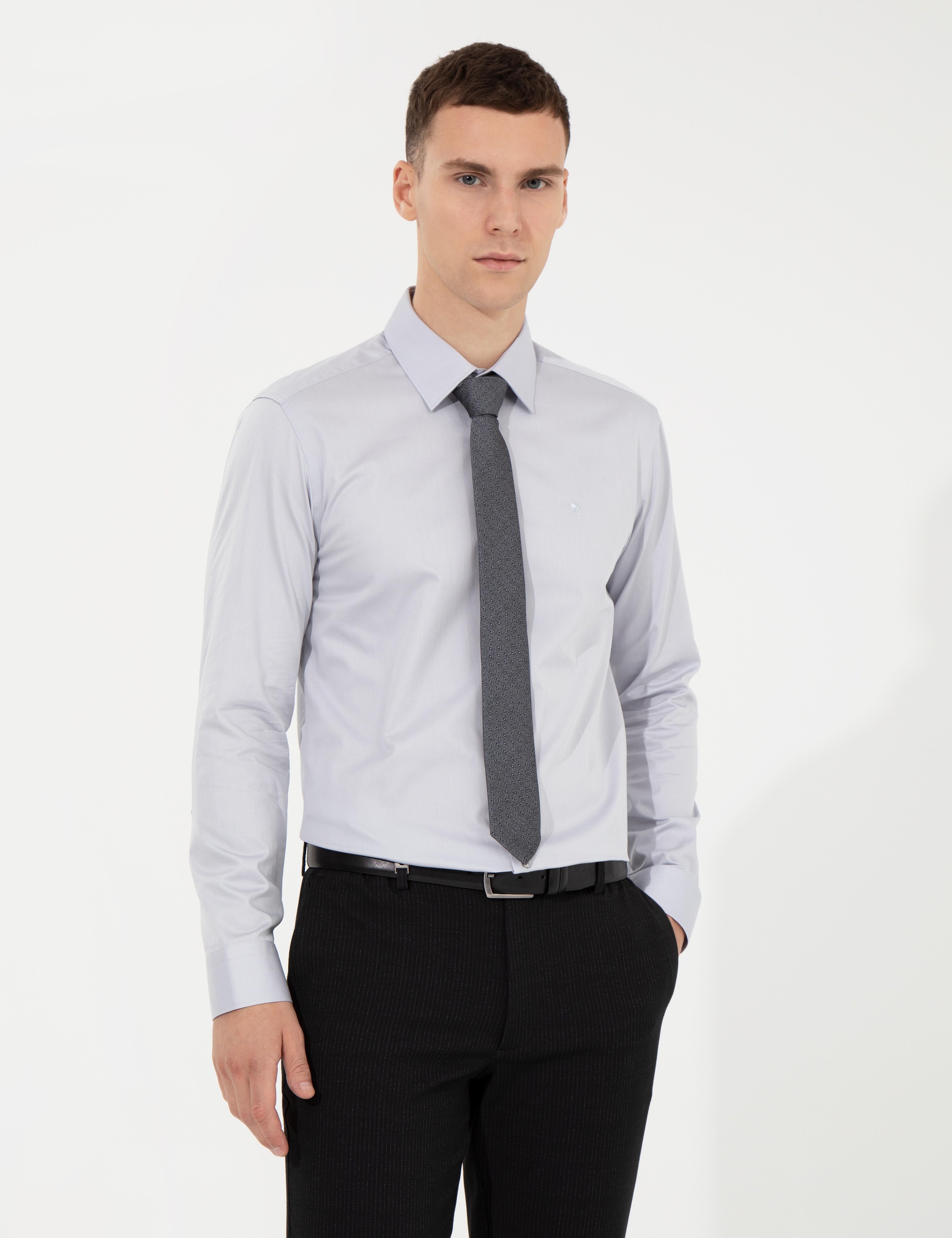 Gri Slim Fit Uzun Kollu Klasik Gömlek