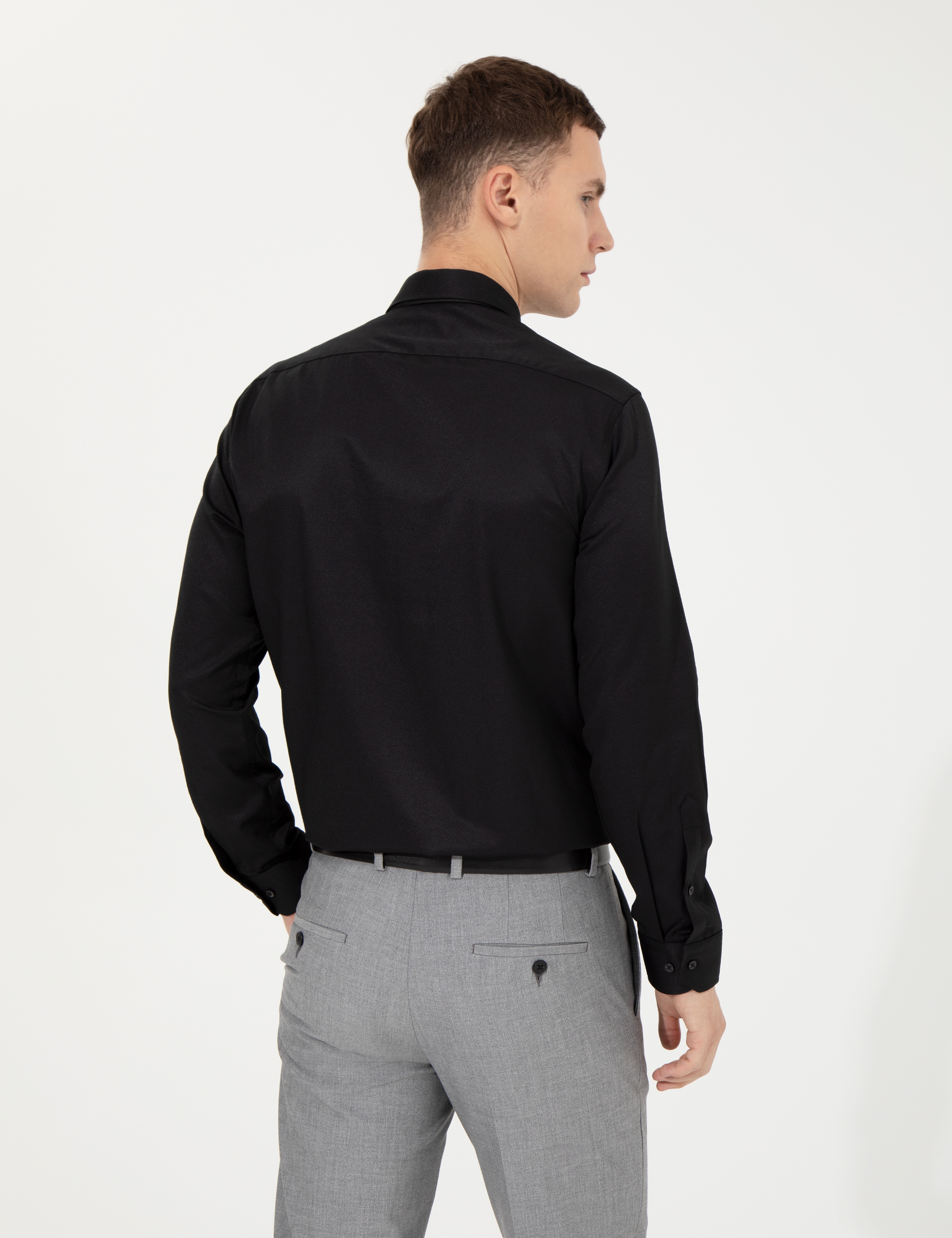 Siyah Slim Fit Uzun Kollu Klasik Gömlek - Image 5