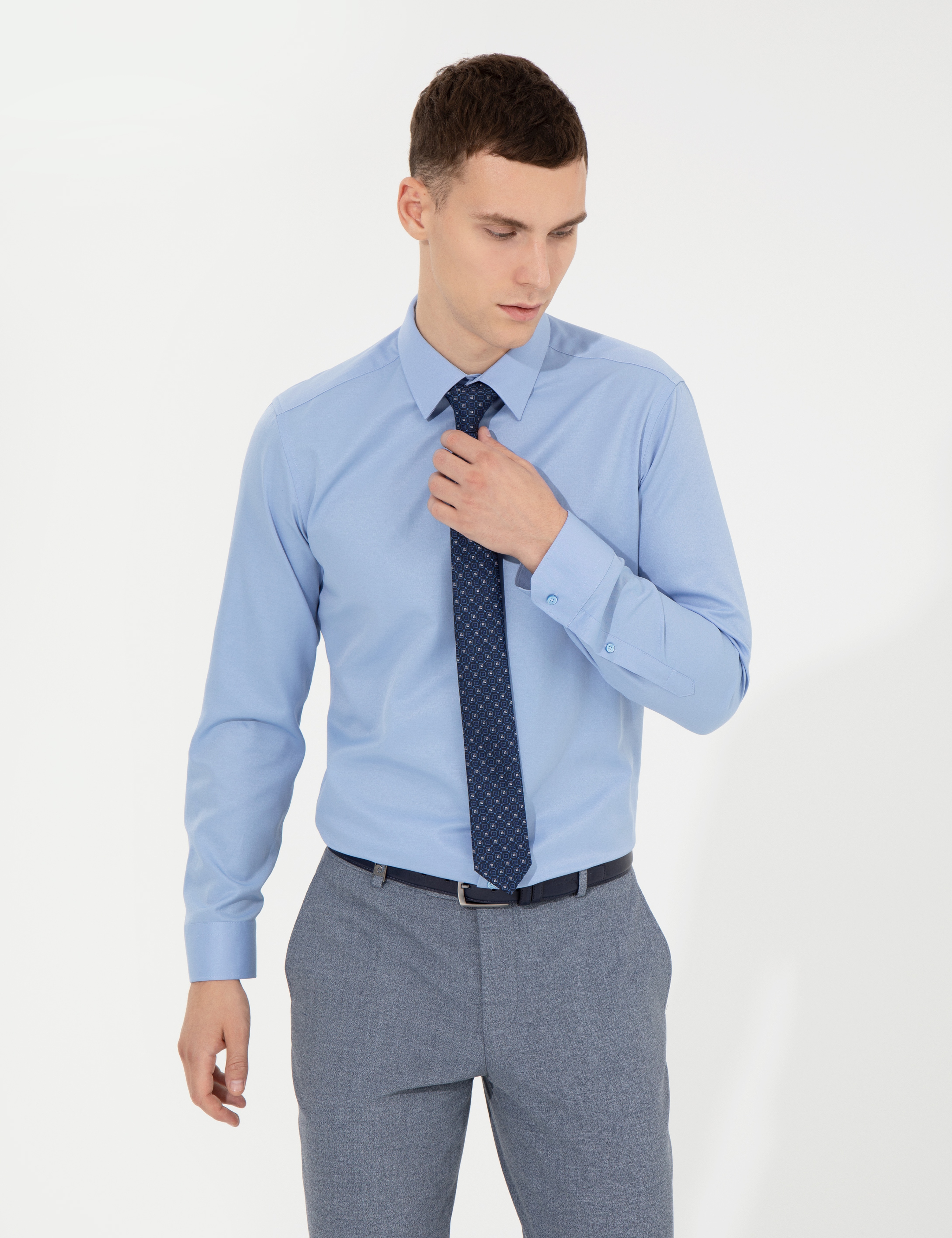 Mavi Slim Fit Uzun Kollu Klasik Gömlek - Image 1