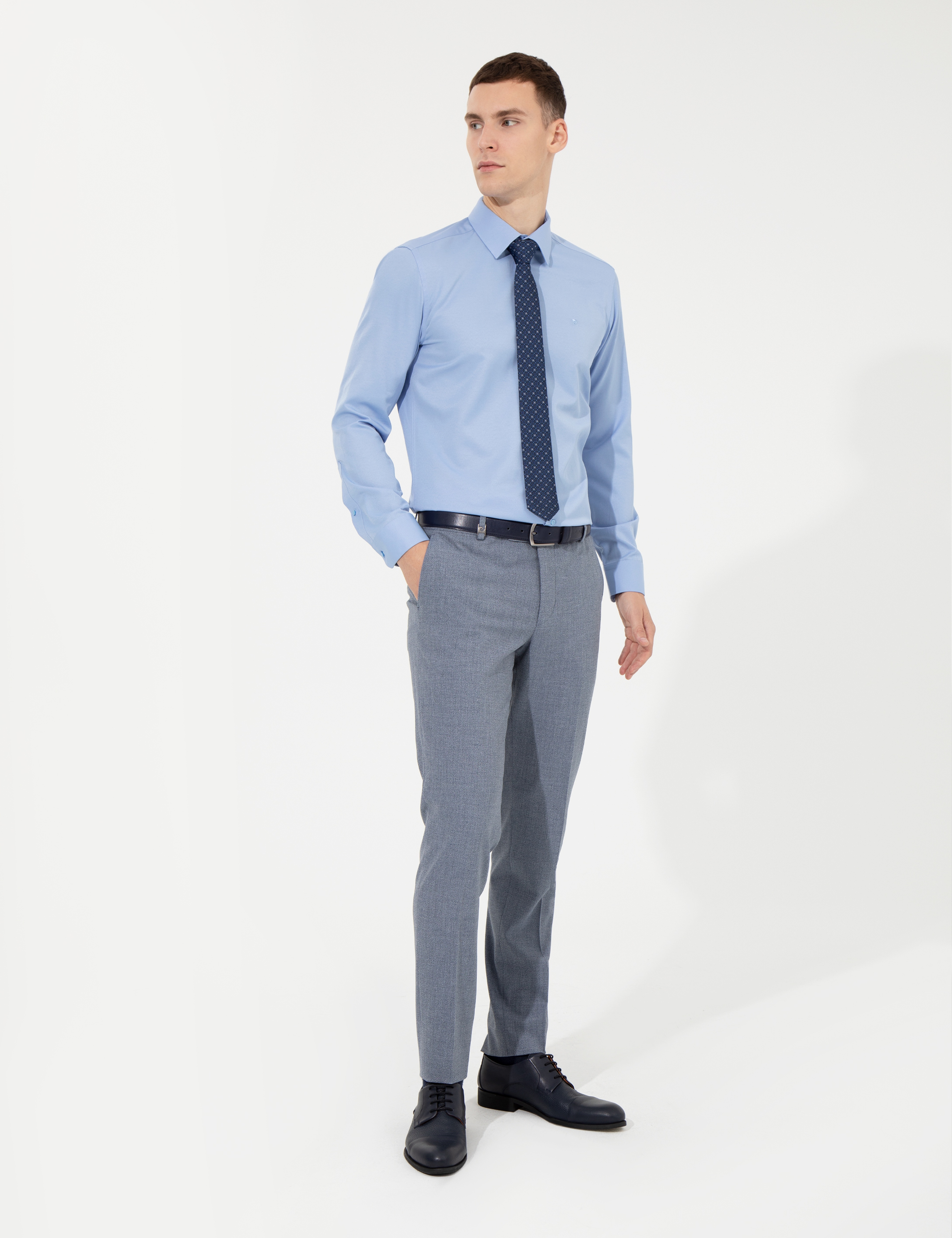 Mavi Slim Fit Uzun Kollu Klasik Gömlek - Image 4