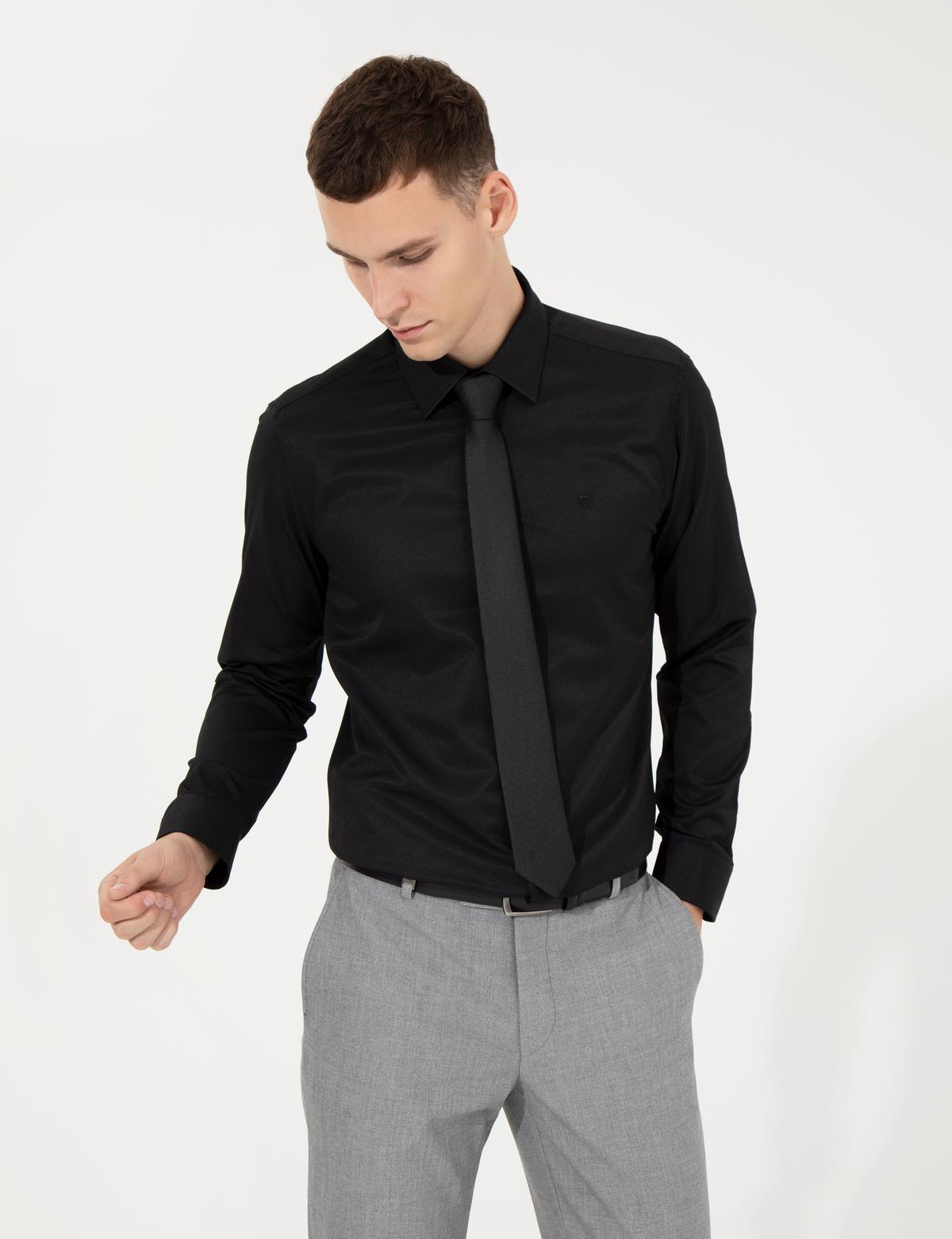 Siyah Slim Fit Uzun Kollu Klasik Gömlek