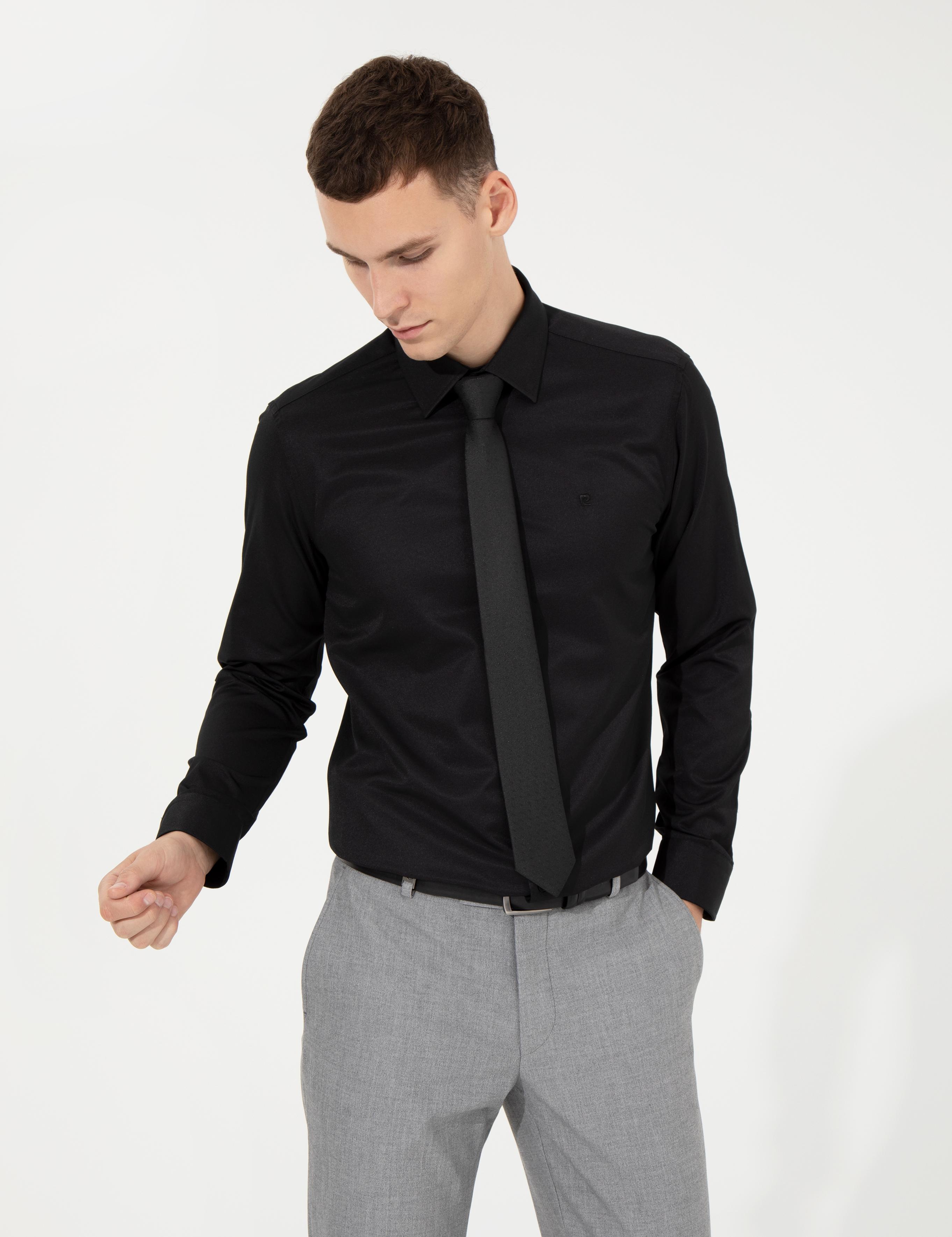 Siyah Slim Fit Uzun Kollu Klasik Gömlek