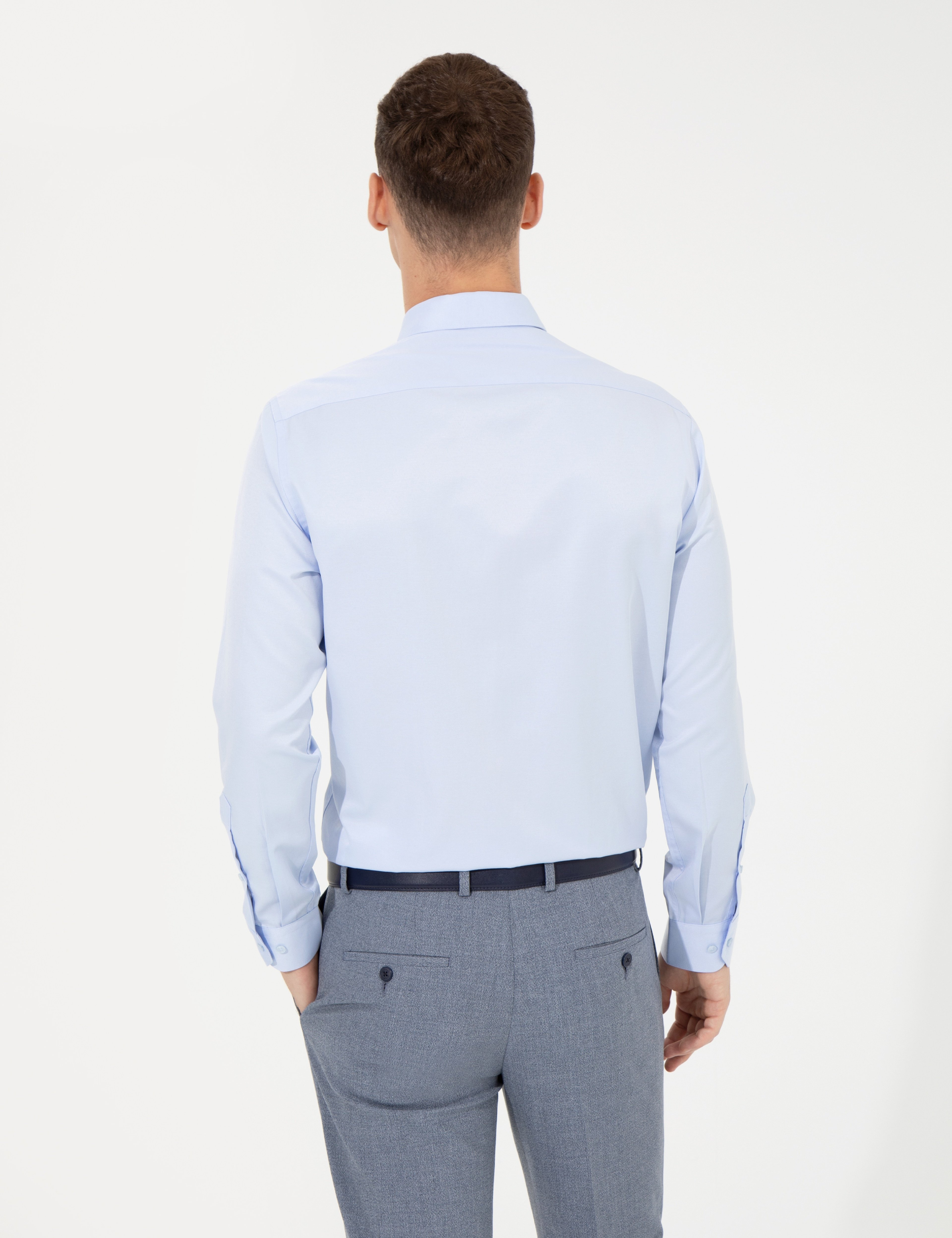 Açık Mavi Slim Fit Uzun Kollu Klasik Gömlek - Image 5