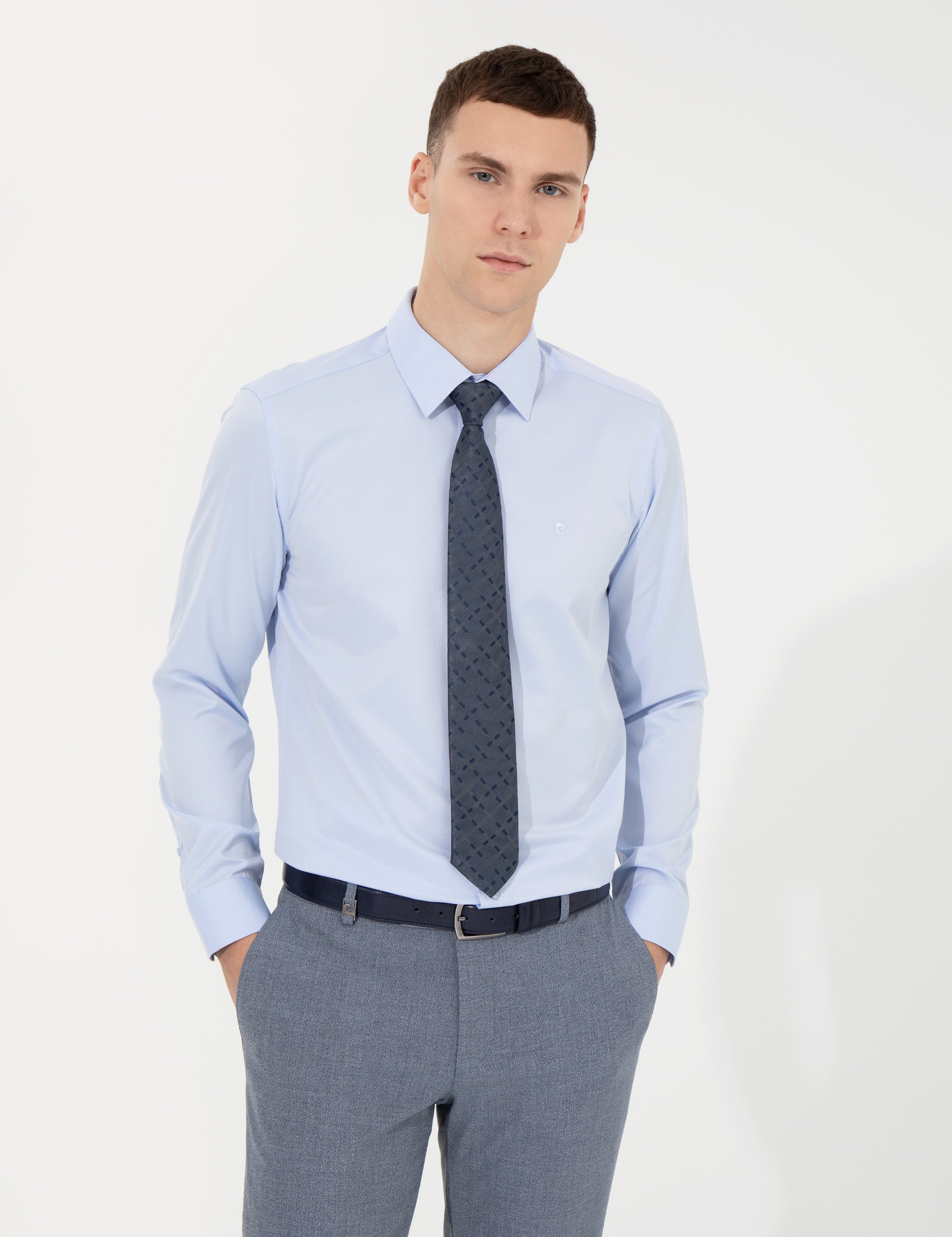 Açık Mavi Slim Fit Uzun Kollu Klasik Gömlek - Image 3