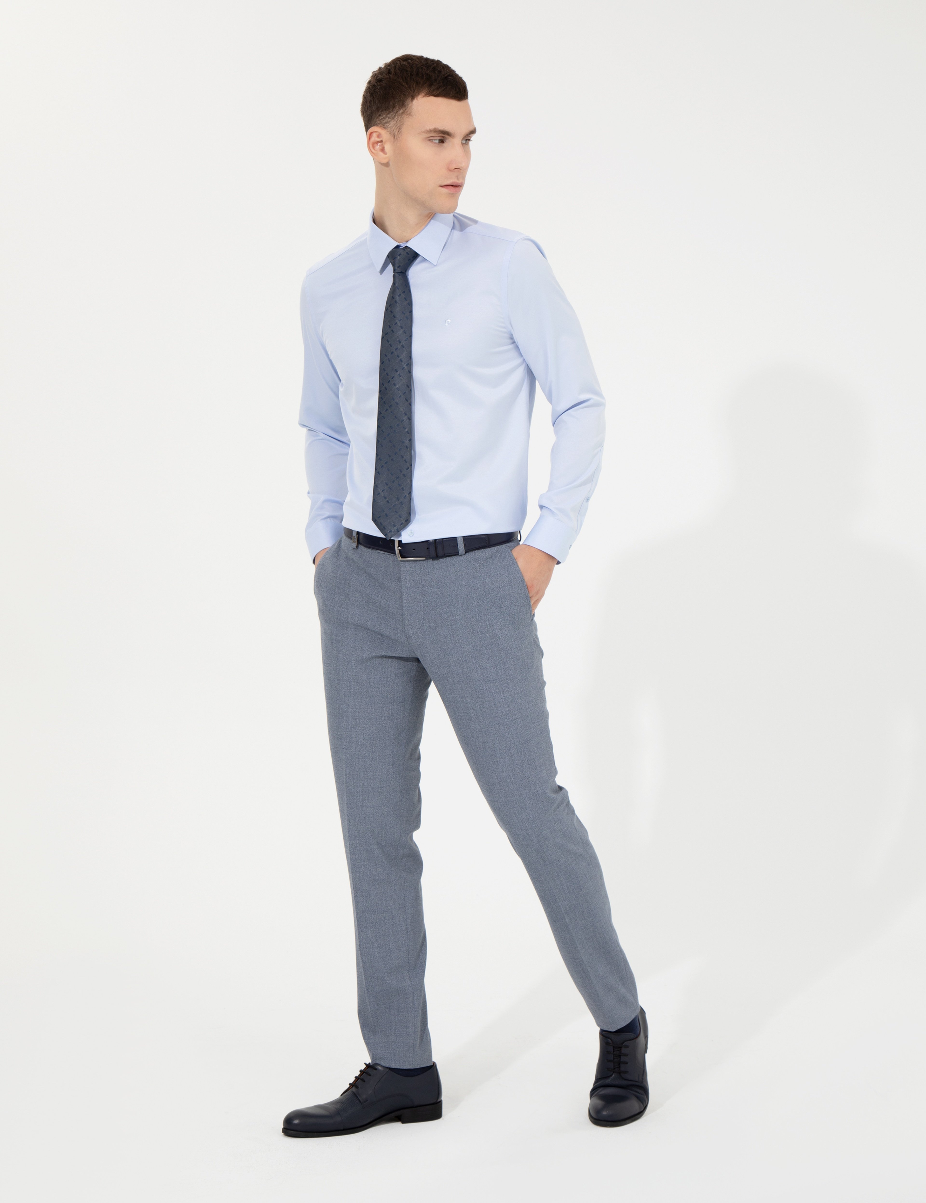 Açık Mavi Slim Fit Uzun Kollu Klasik Gömlek - Image 4