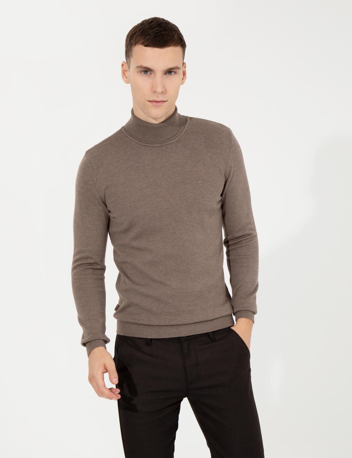 Vizon Melanj Slim Fit Balıkçı Yaka Basic Triko Kazak - 50257158073