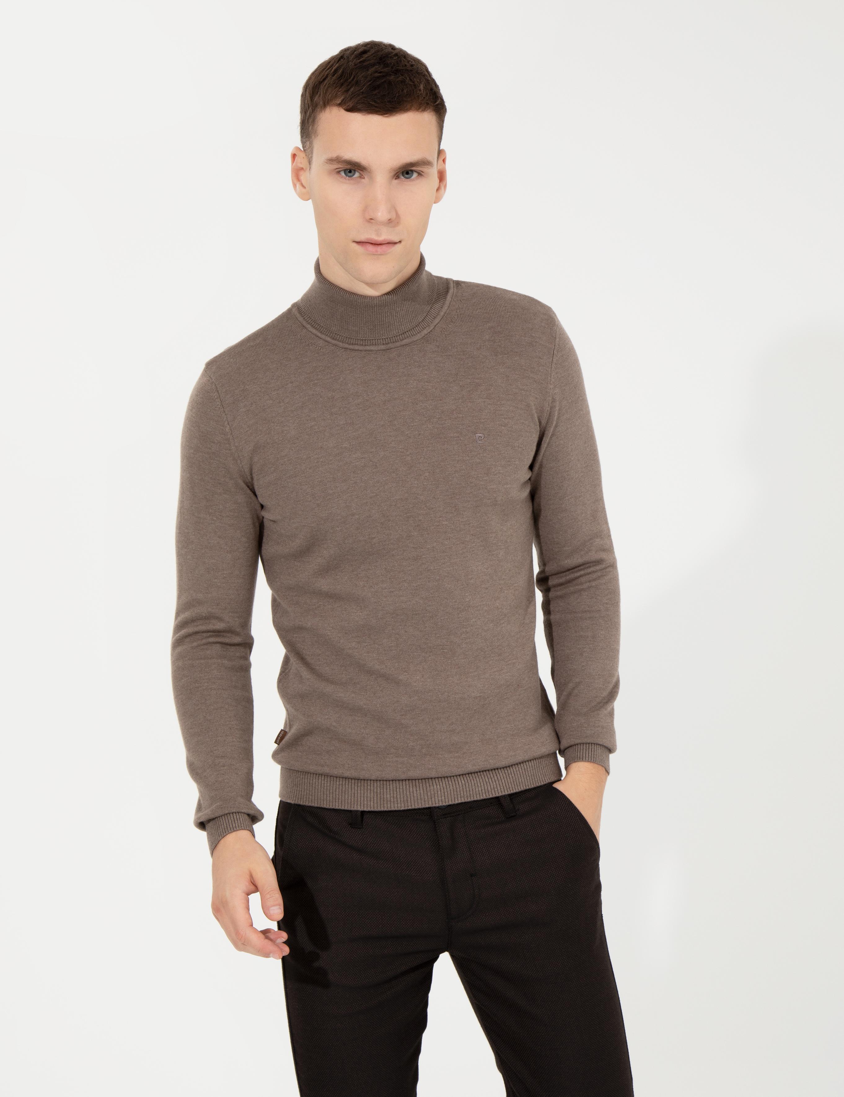 Vizon Melanj Slim Fit Balıkçı Yaka Basic Triko Kazak