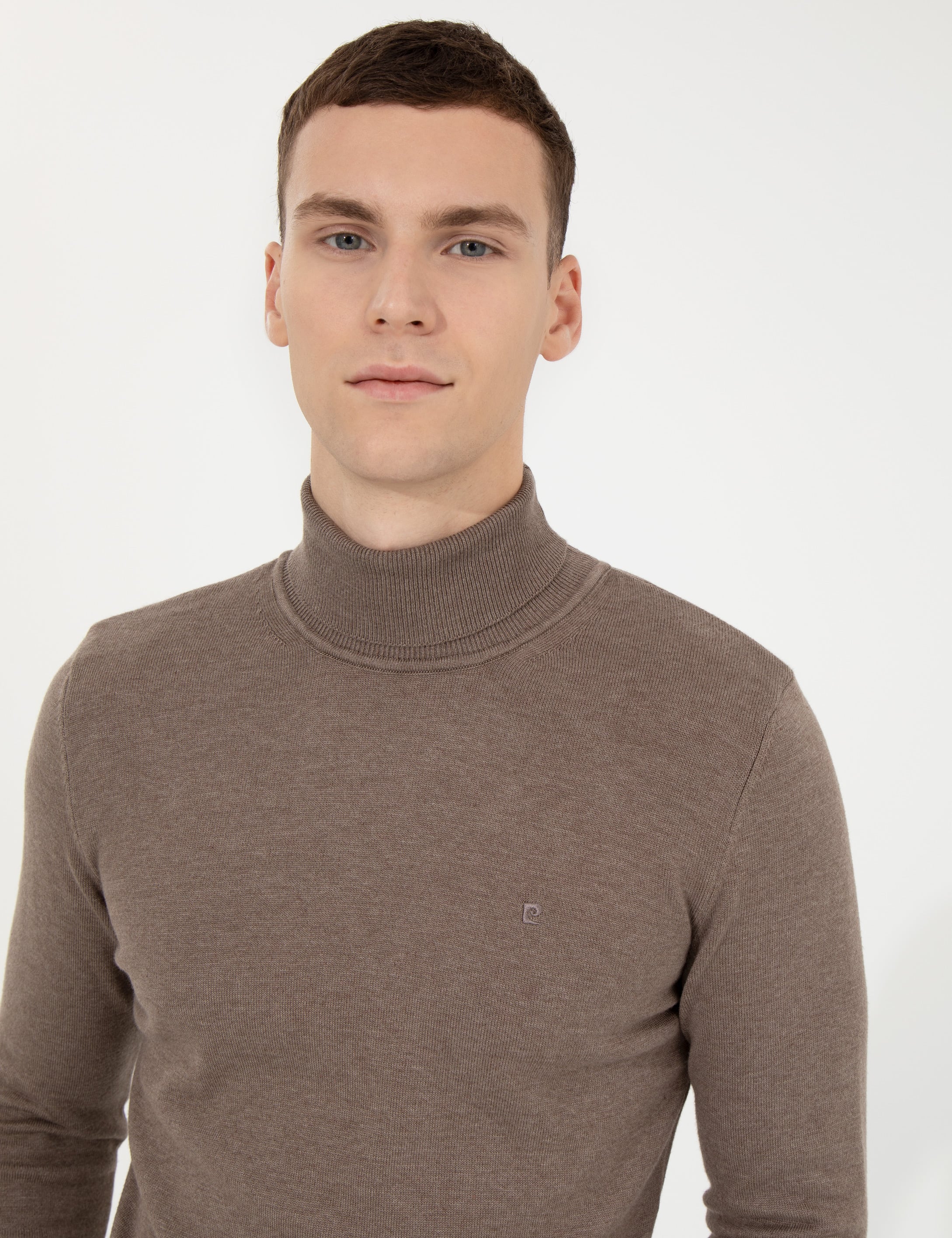 Vizon Melanj Slim Fit Balıkçı Yaka Basic Triko Kazak