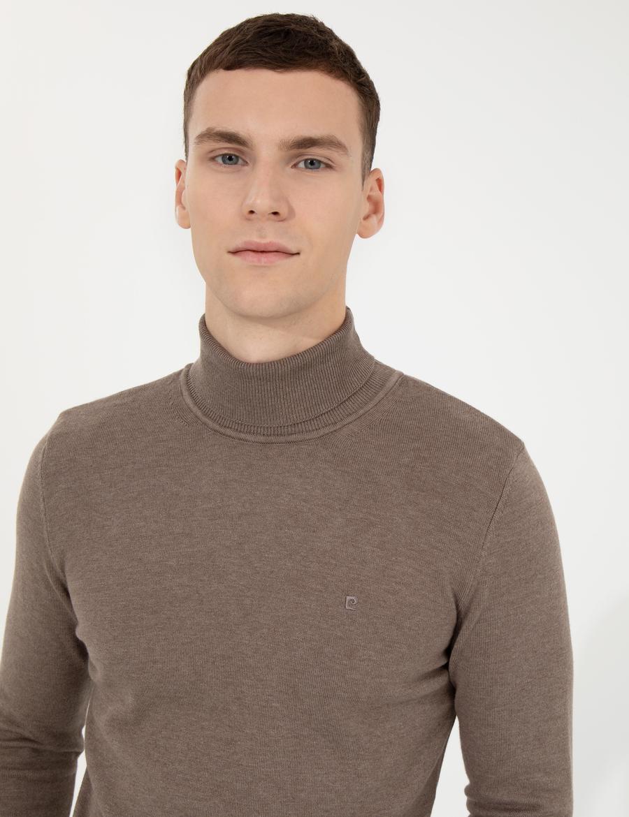 Vizon Melanj Slim Fit Balıkçı Yaka Basic Triko Kazak