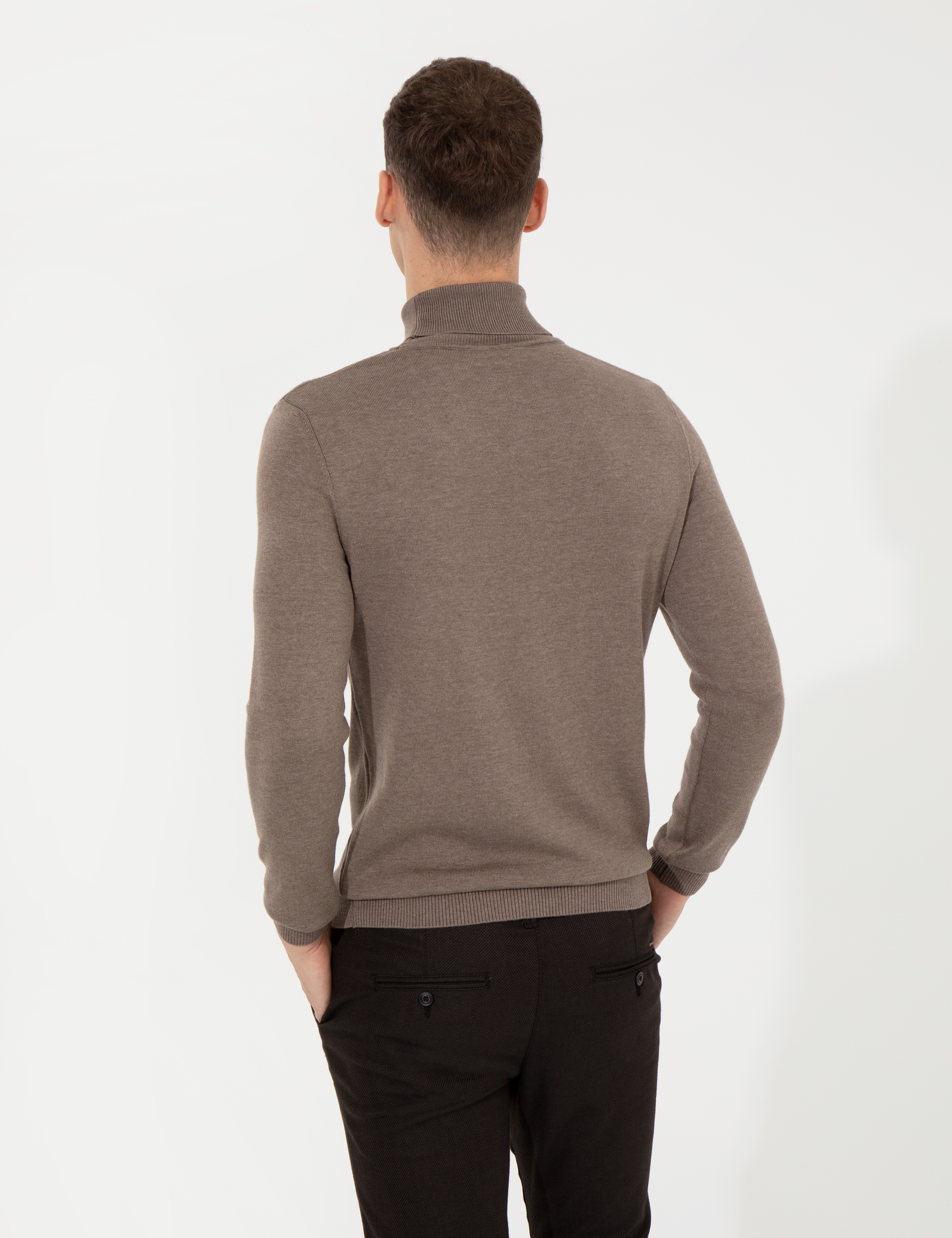 Vizon Melanj Slim Fit Balıkçı Yaka Basic Triko Kazak - Image 5