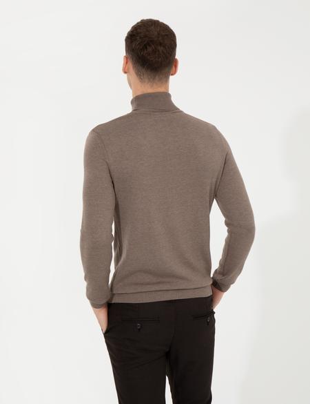 Vizon Melanj Slim Fit Balıkçı Yaka Basic Triko Kazak - 50257158073