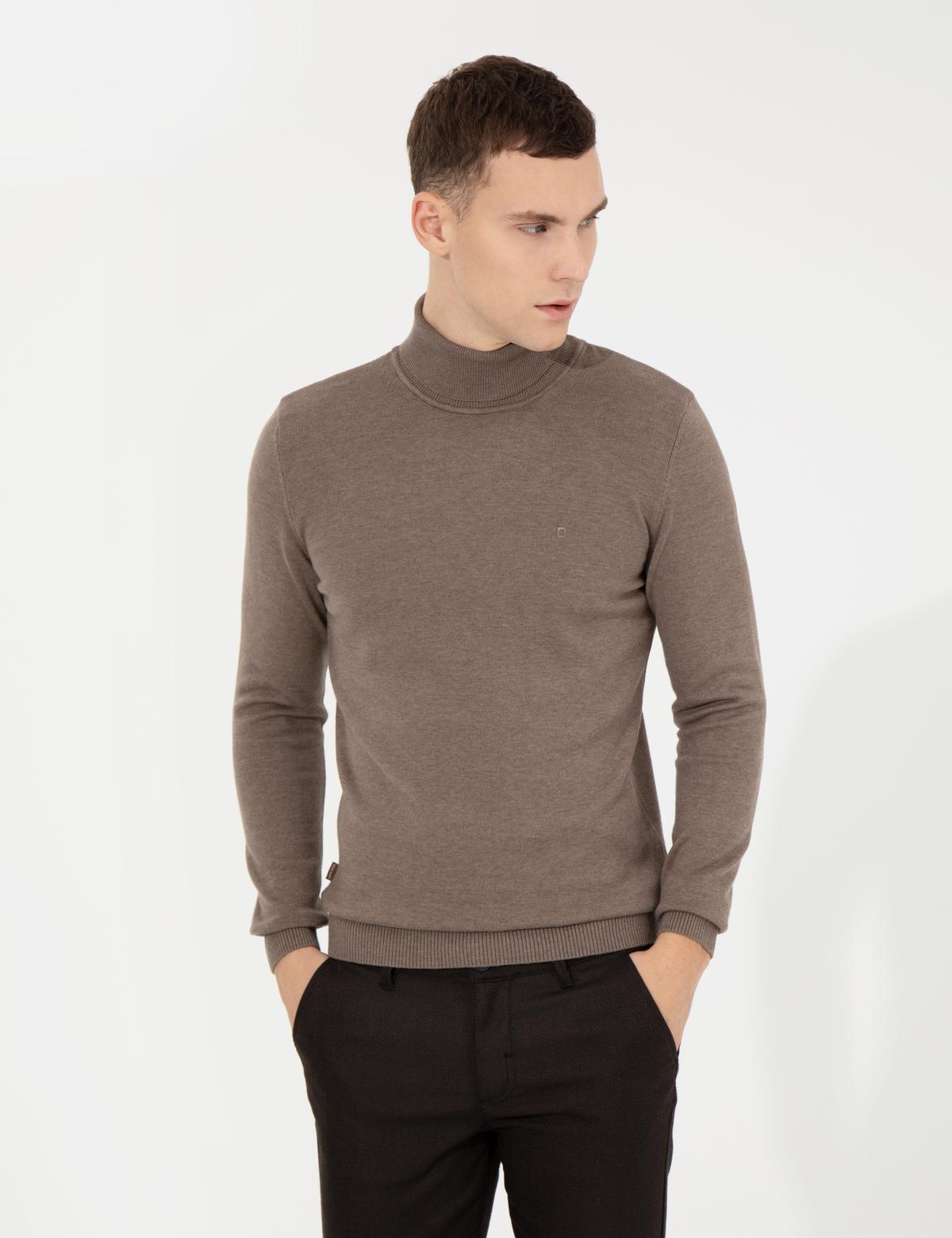 Vizon Melanj Slim Fit Balıkçı Yaka Basic Triko Kazak - 50257158073