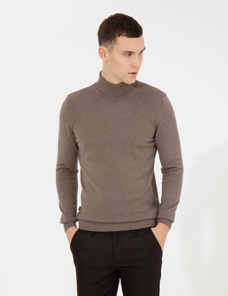 Vizon Melanj Slim Fit Balıkçı Yaka Basic Triko Kazak - 50257158073