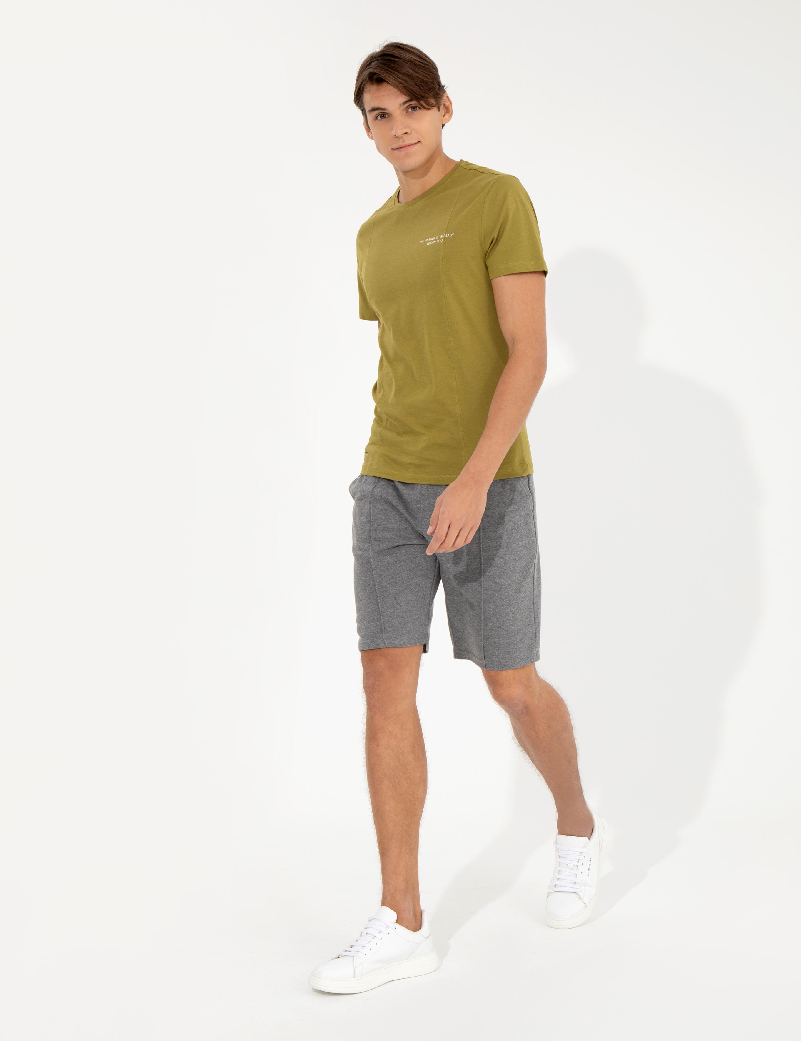 Gri Melanj Standart Fit Örme Şort