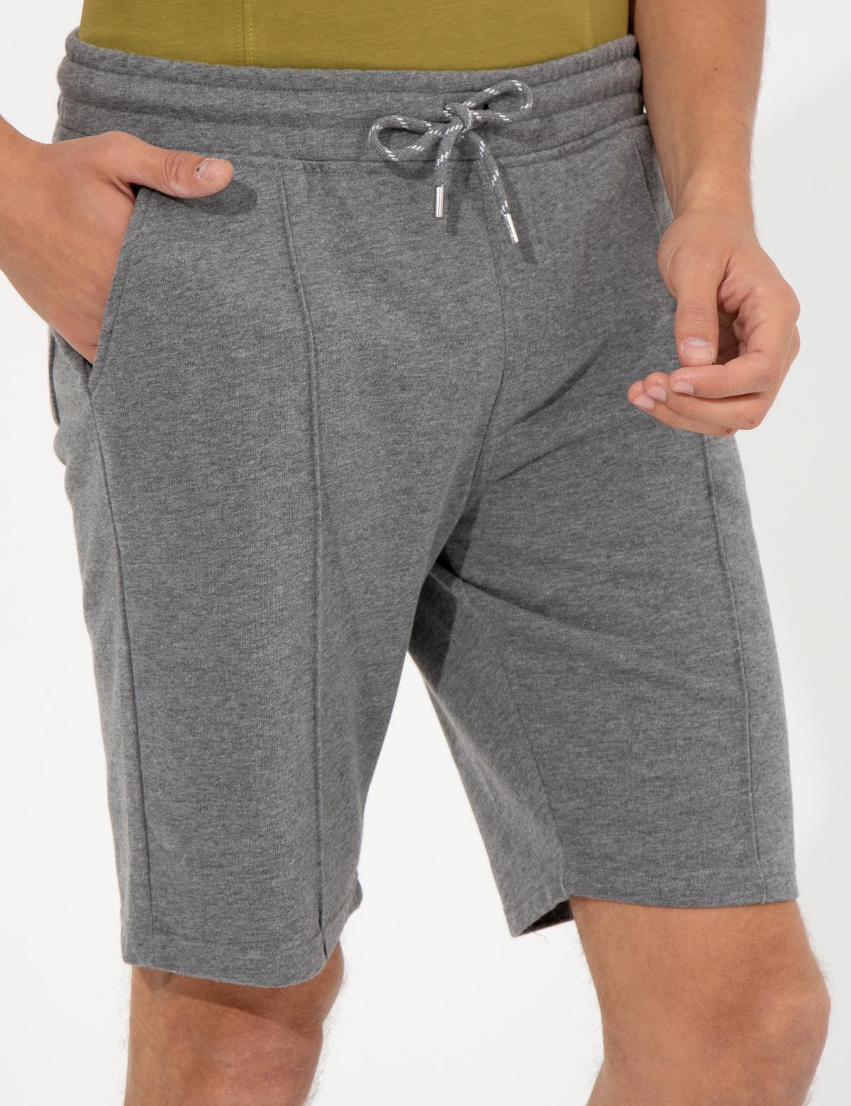 Gri Melanj Standart Fit Örme Şort - 50251039038