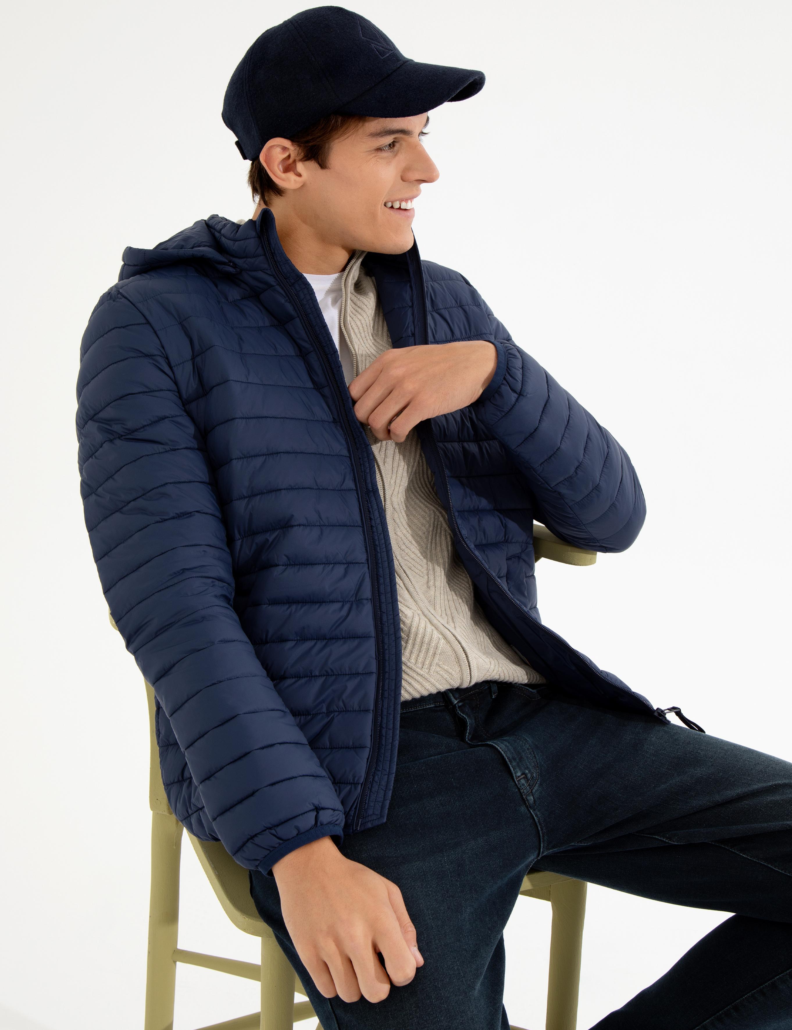 Lacivert Kapişonlu Baharlık Mevsimlik Mont