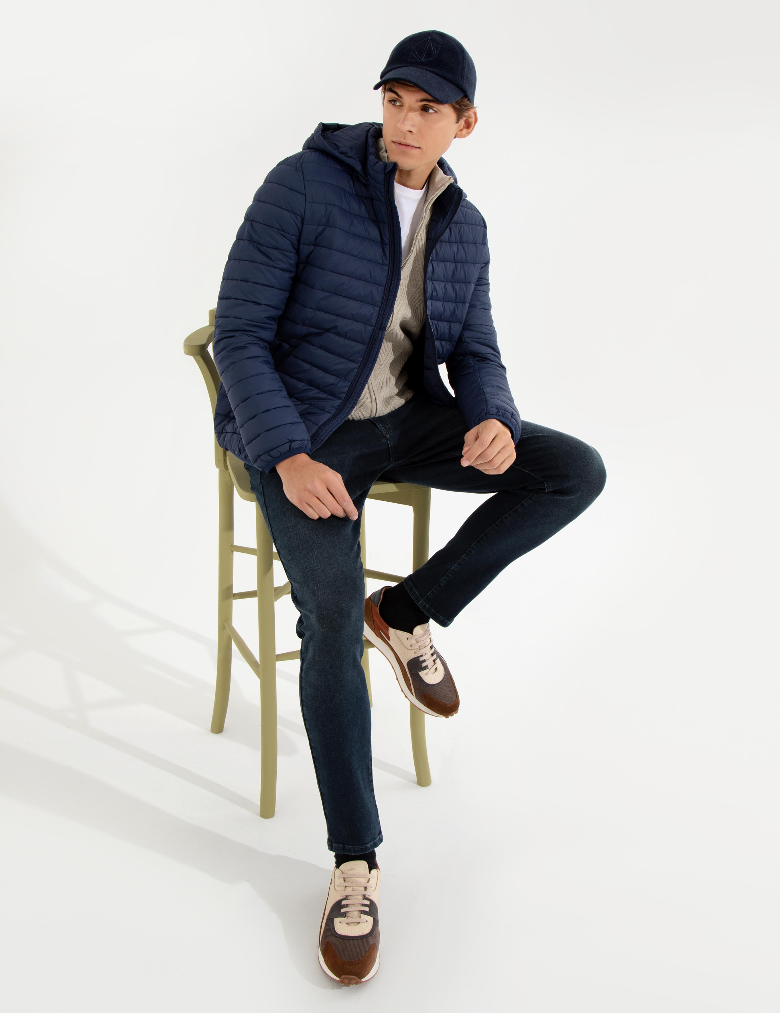 Lacivert Kapişonlu Baharlık Mevsimlik Mont