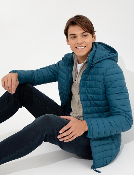 Petrol Kapişonlu Baharlık Mevsimlik Mont - 50254631062