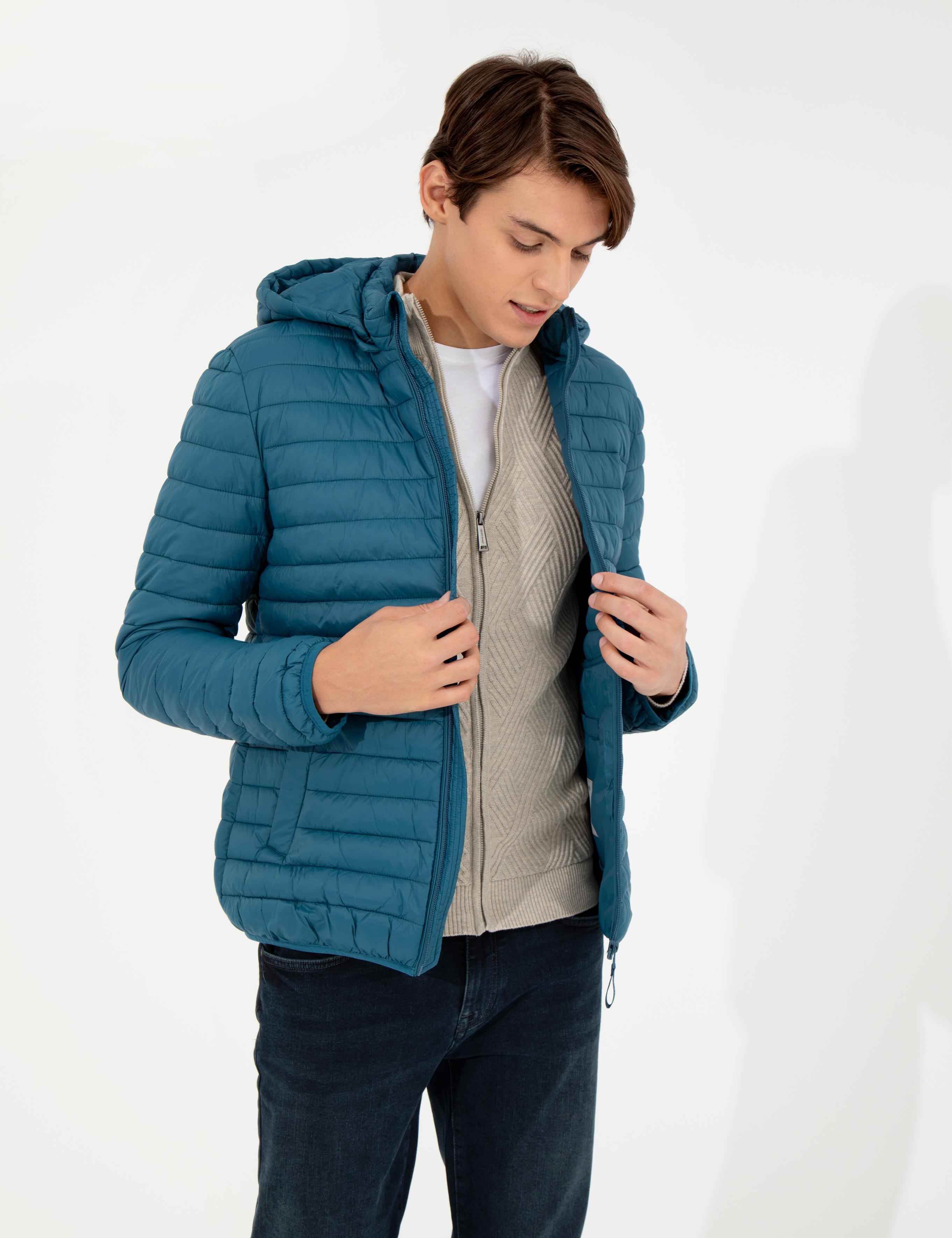 Petrol Kapişonlu Baharlık Mevsimlik Mont