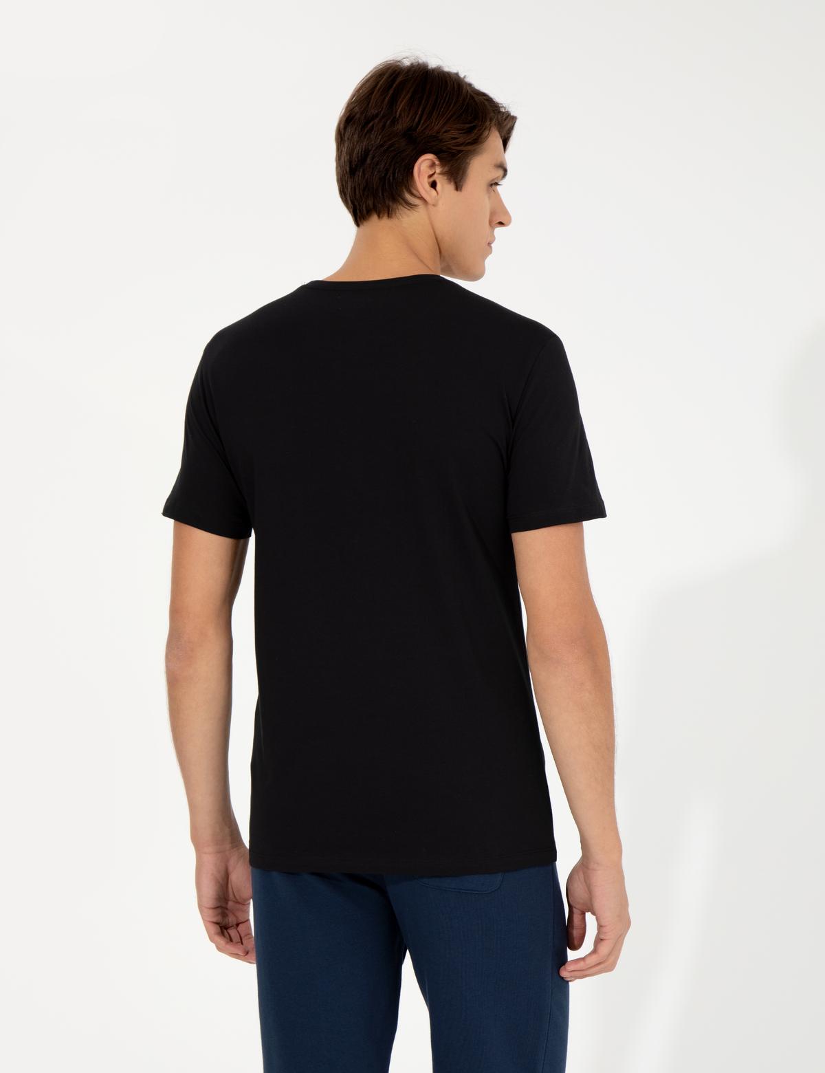 Siyah Slim Fit Bisiklet Yaka Tişört - 50258452003