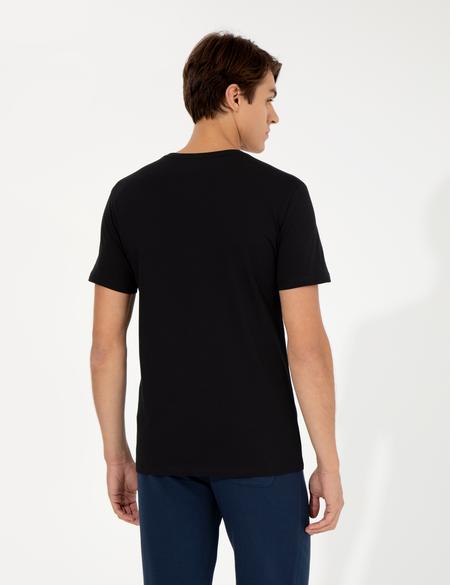 Siyah Slim Fit Bisiklet Yaka Tişört - 50258452003