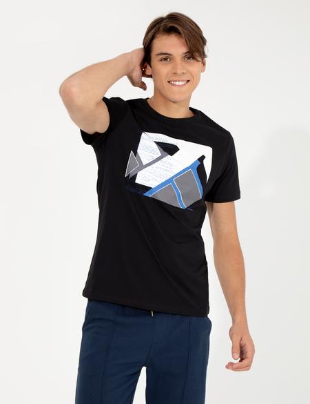 Siyah Slim Fit Bisiklet Yaka Tişört - 50258452003