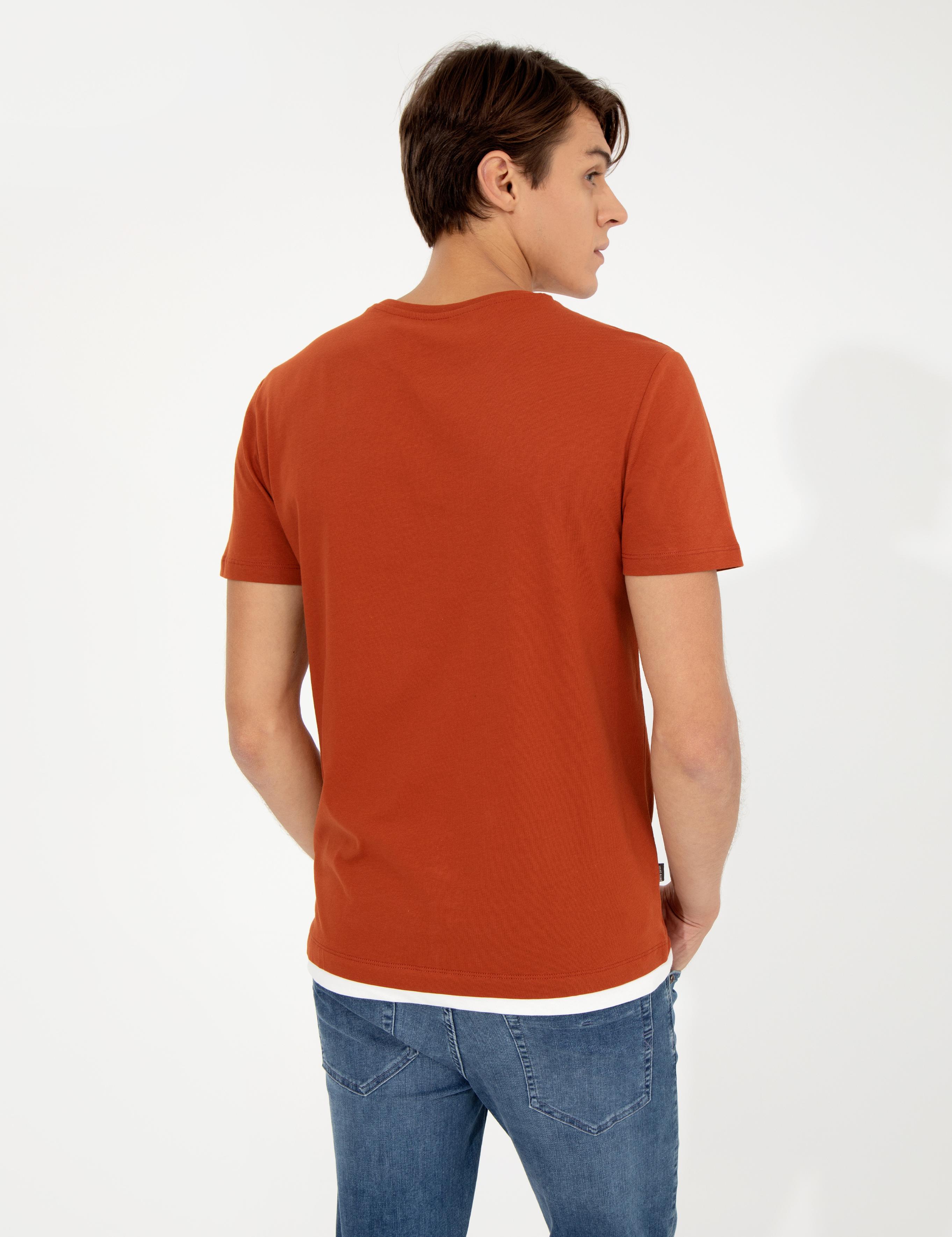 Kahverengi Slim Fit Bisiklet Yaka Tişört