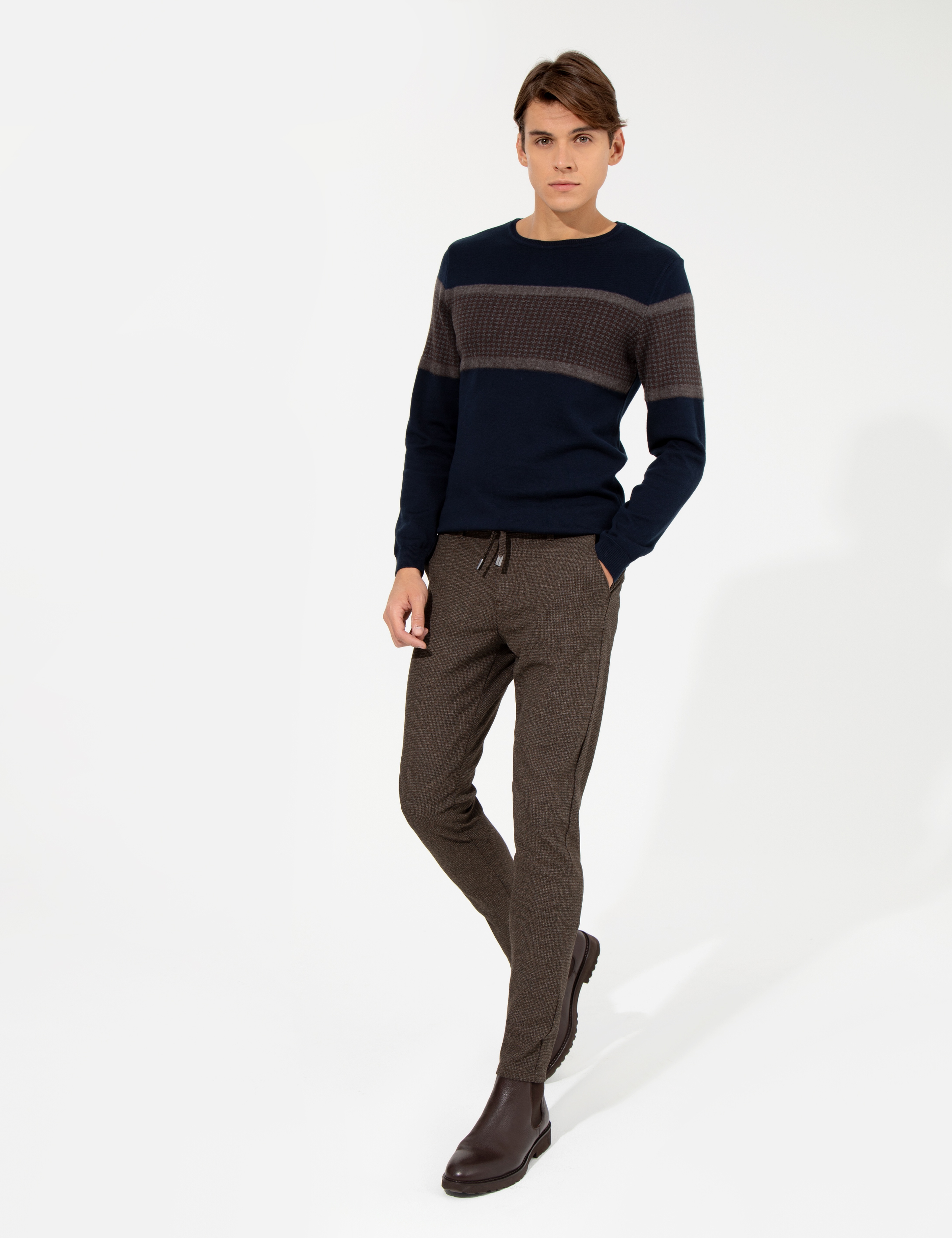 Kahverengi Slim Fit Kanvas Pantolon - Image 3