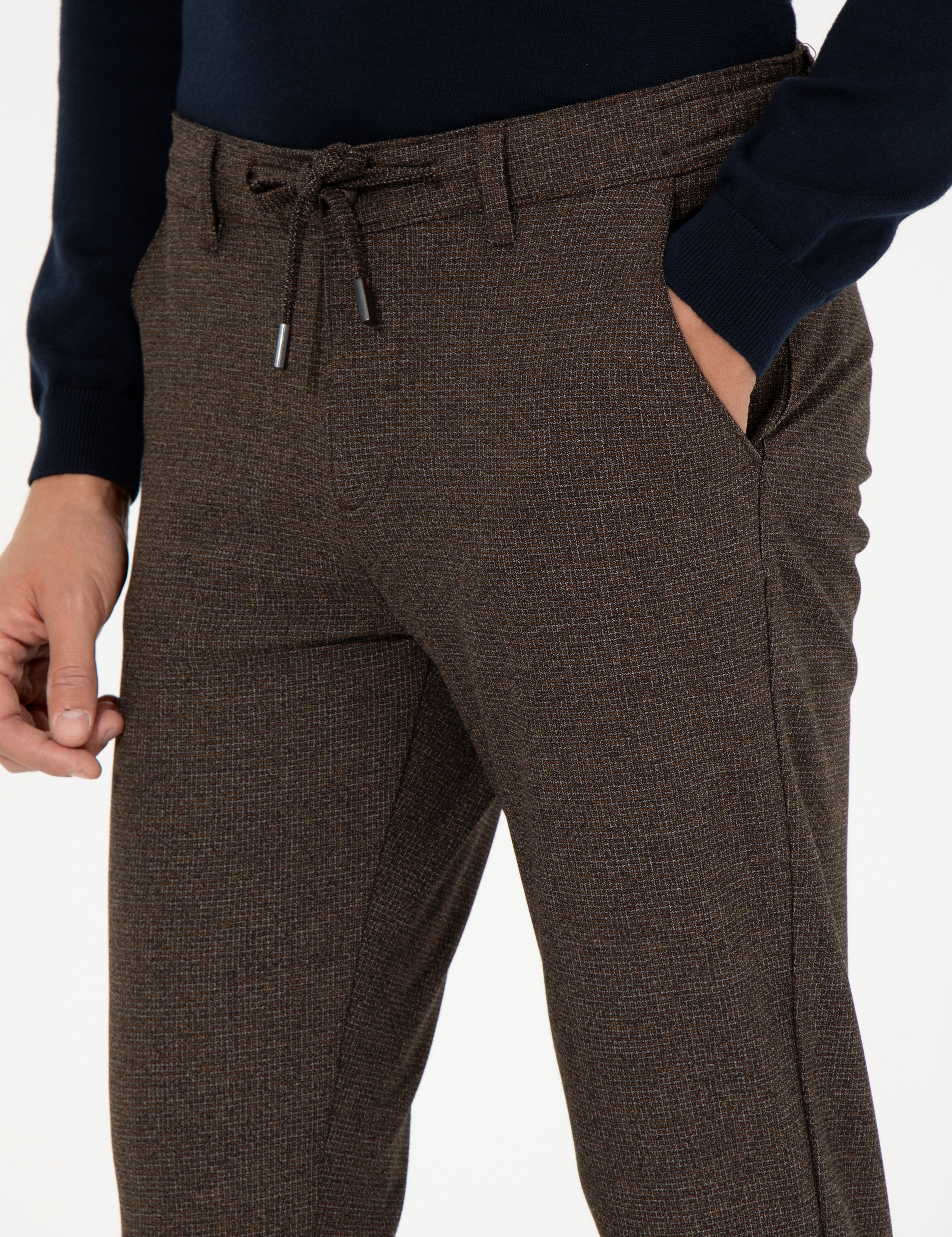 Kahverengi Slim Fit Kanvas Pantolon - Image 6