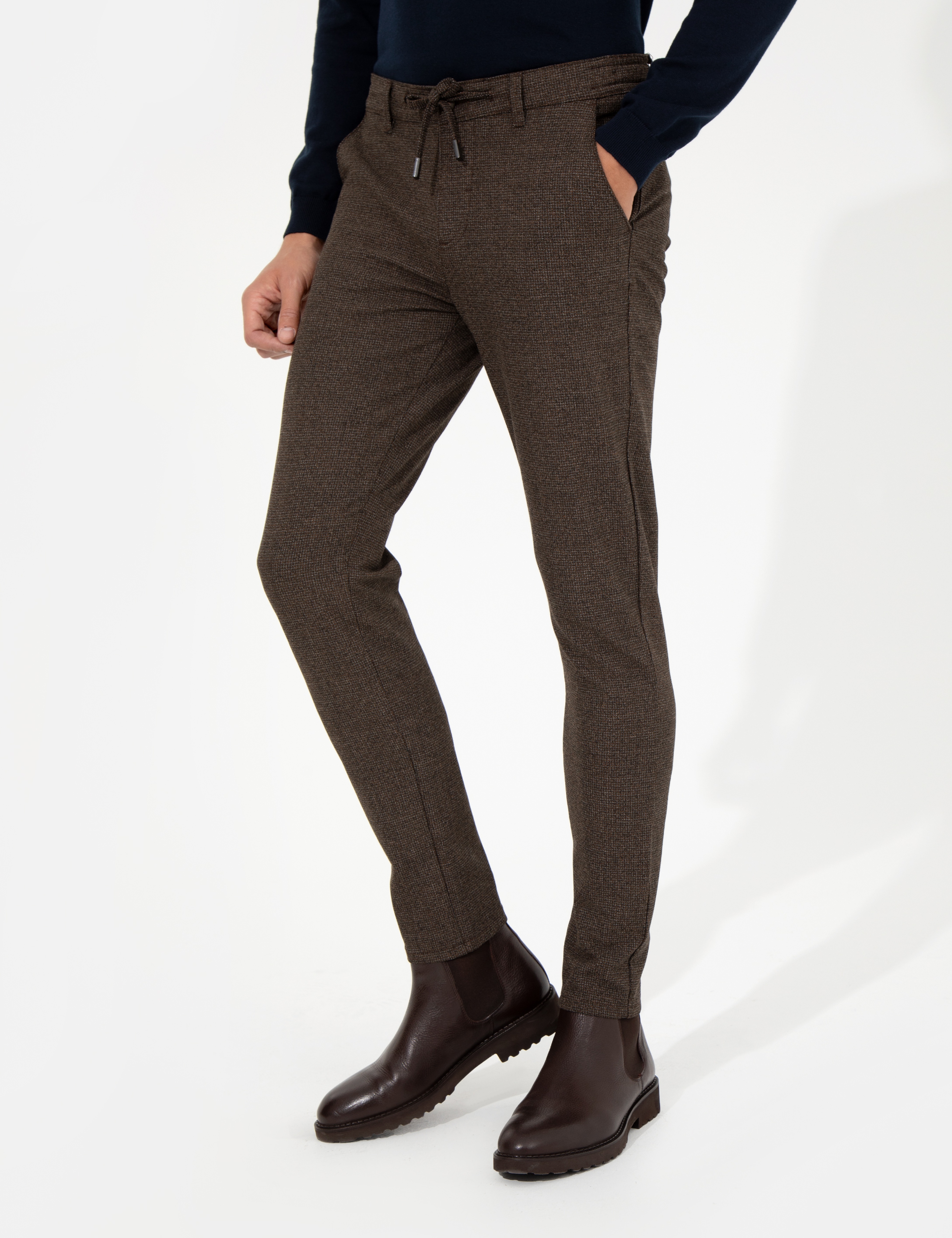 Kahverengi Slim Fit Kanvas Pantolon - Image 2