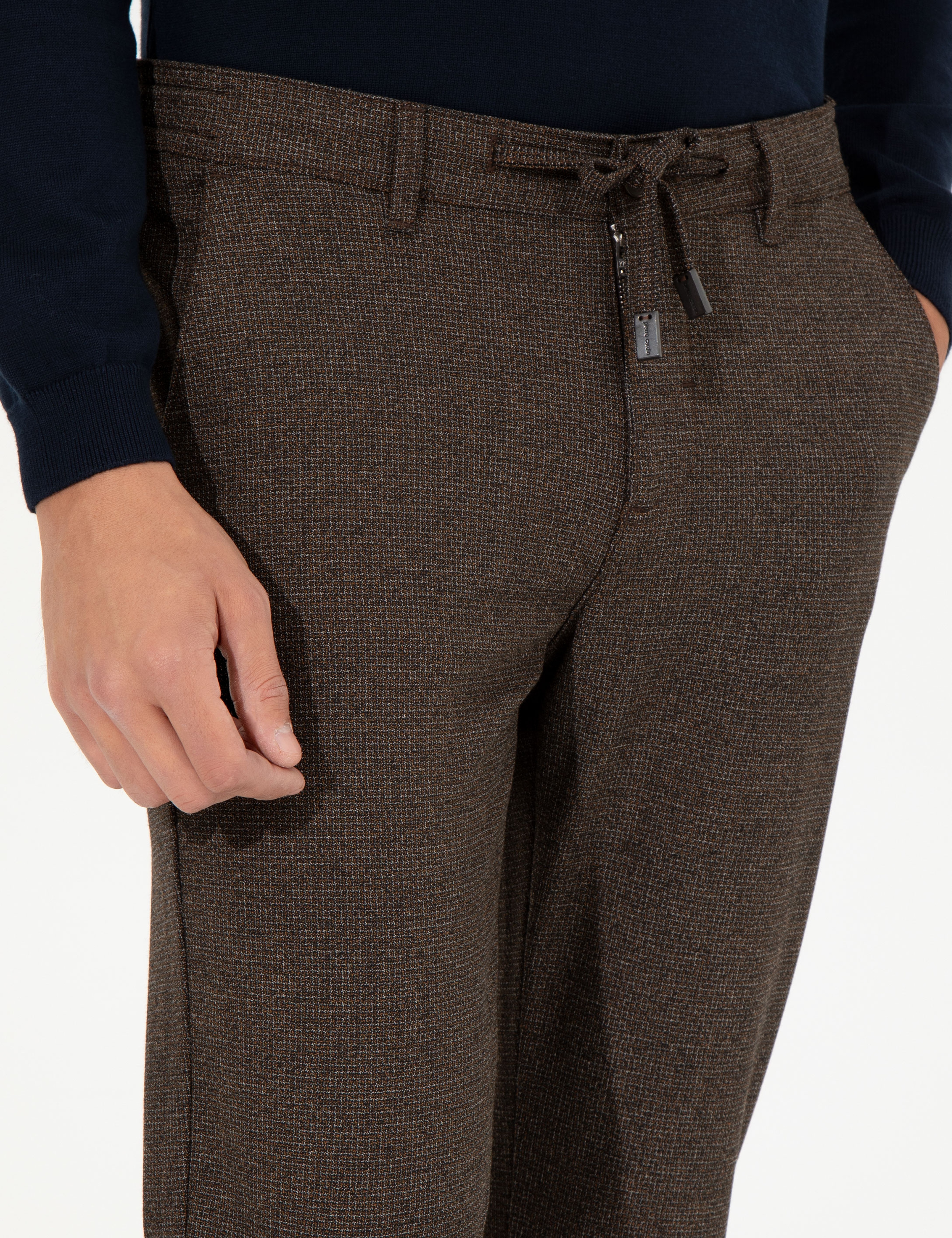 Kahverengi Slim Fit Kanvas Pantolon - Image 5