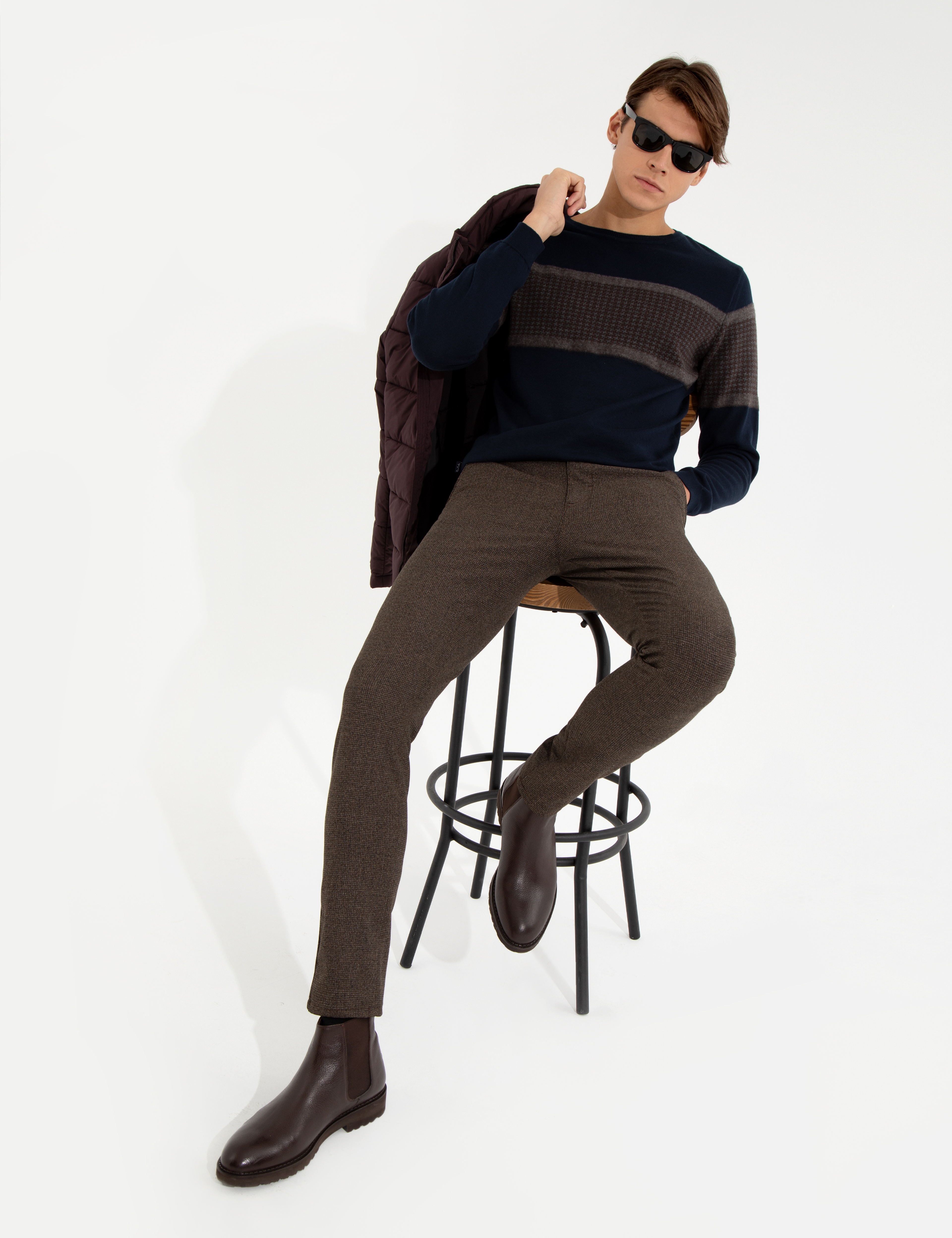 Kahverengi Slim Fit Kanvas Pantolon - Image 1