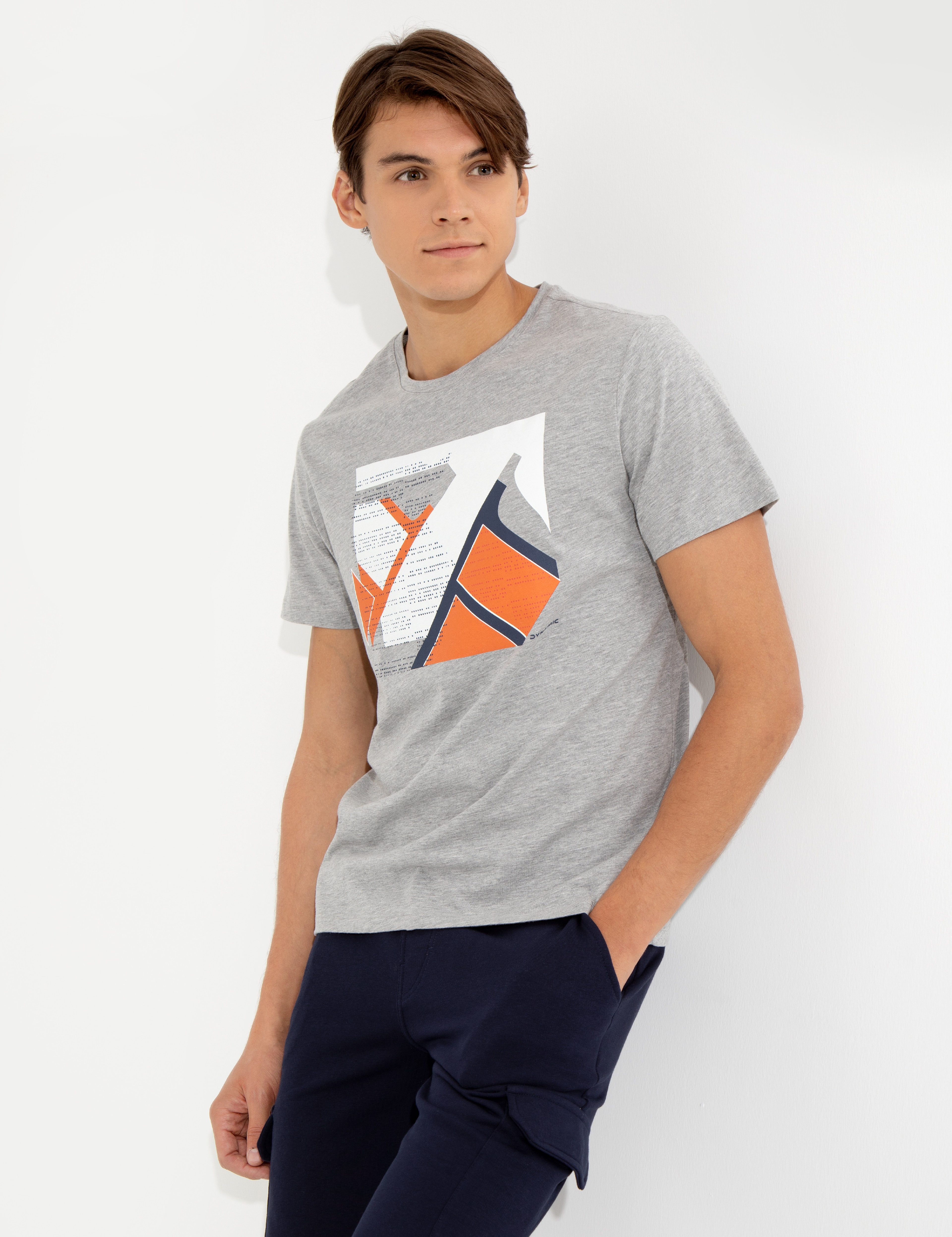 Açık Gri Melanj Slim Fit %100 Pamuk T-shirt - Image 4