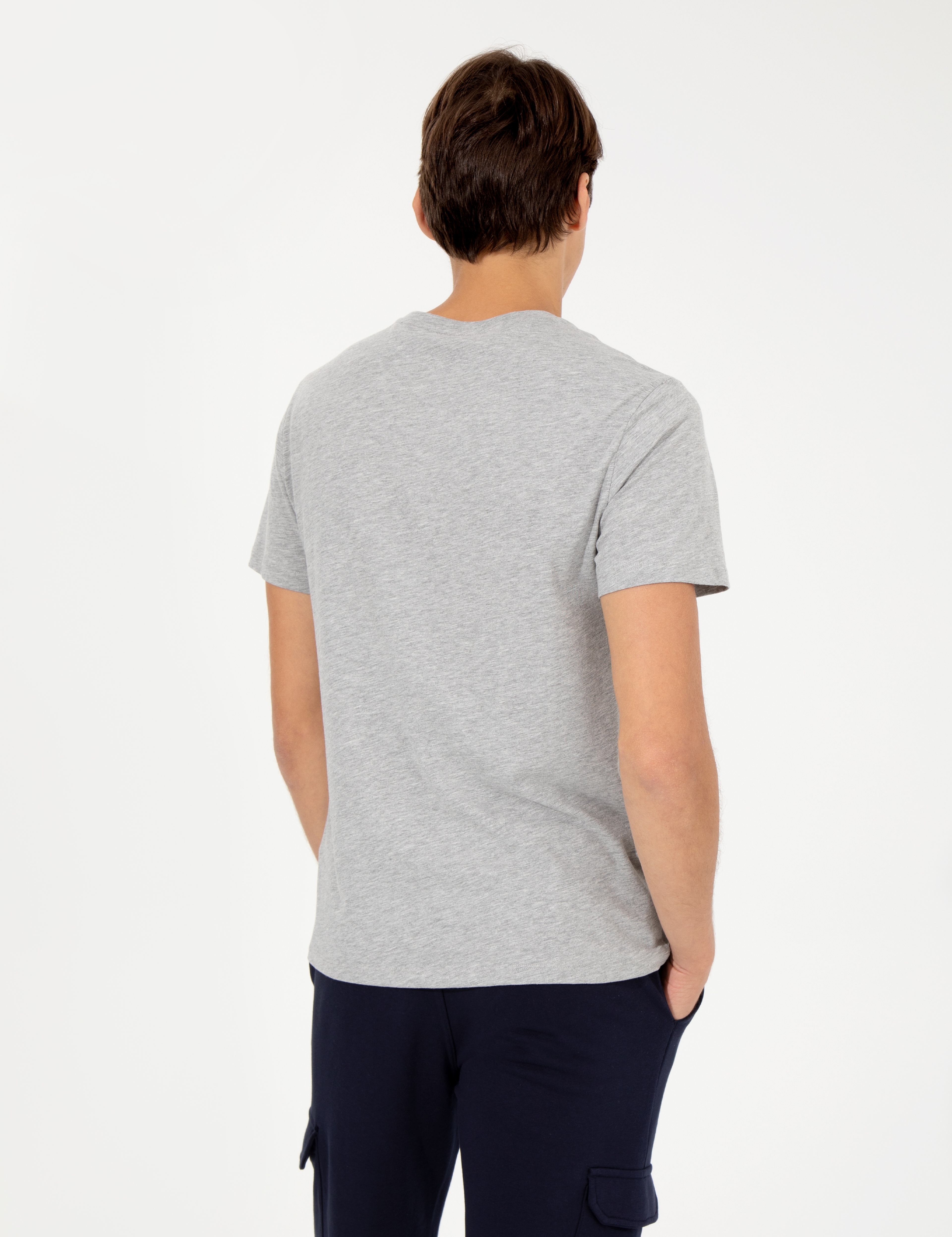 Açık Gri Melanj Slim Fit %100 Pamuk T-shirt - Image 5