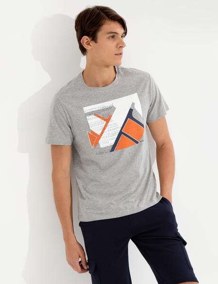 Gri Melanj Slim Fit Bisiklet Yaka Tişört - 50258452035